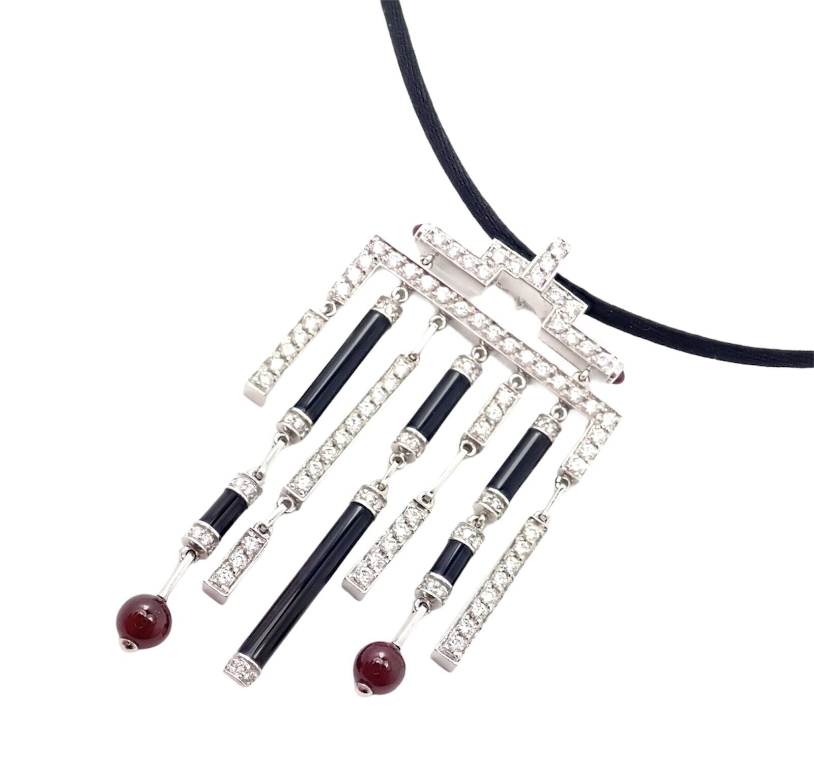 Cartier Le Baiser Du Dragon 18K White Gold Onyx Ruby Diamond Pendant Necklace with Certificate - Luxury Jewelry Gift for Women, Anniversary & Special Occasions