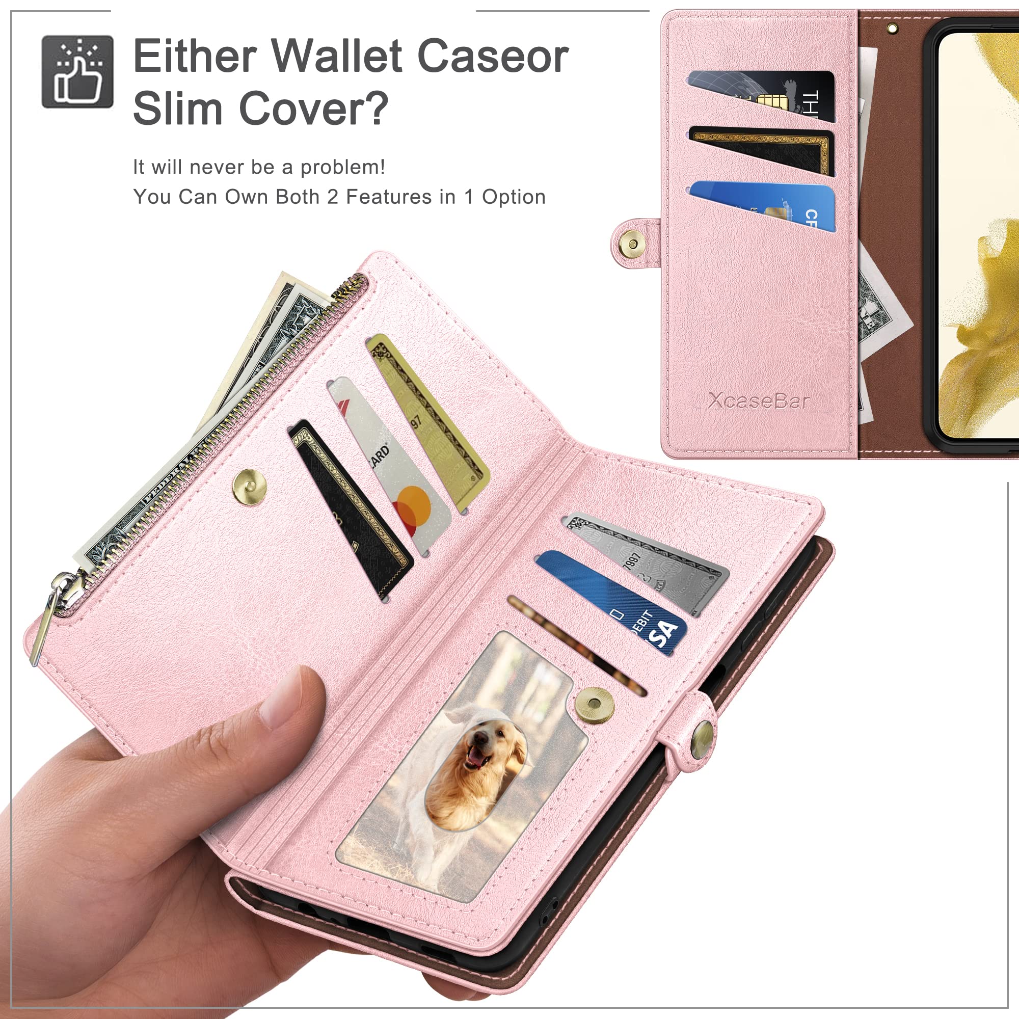 Samsung Galaxy S20 FE Wallet Case with Zipper & RFID Blocking - PU Leather Flip Folio Cover with Credit Card Holder, Shockproof Protection for Women & Men (Rose Gold) | Perfect for Travel, Work & Everyday Use