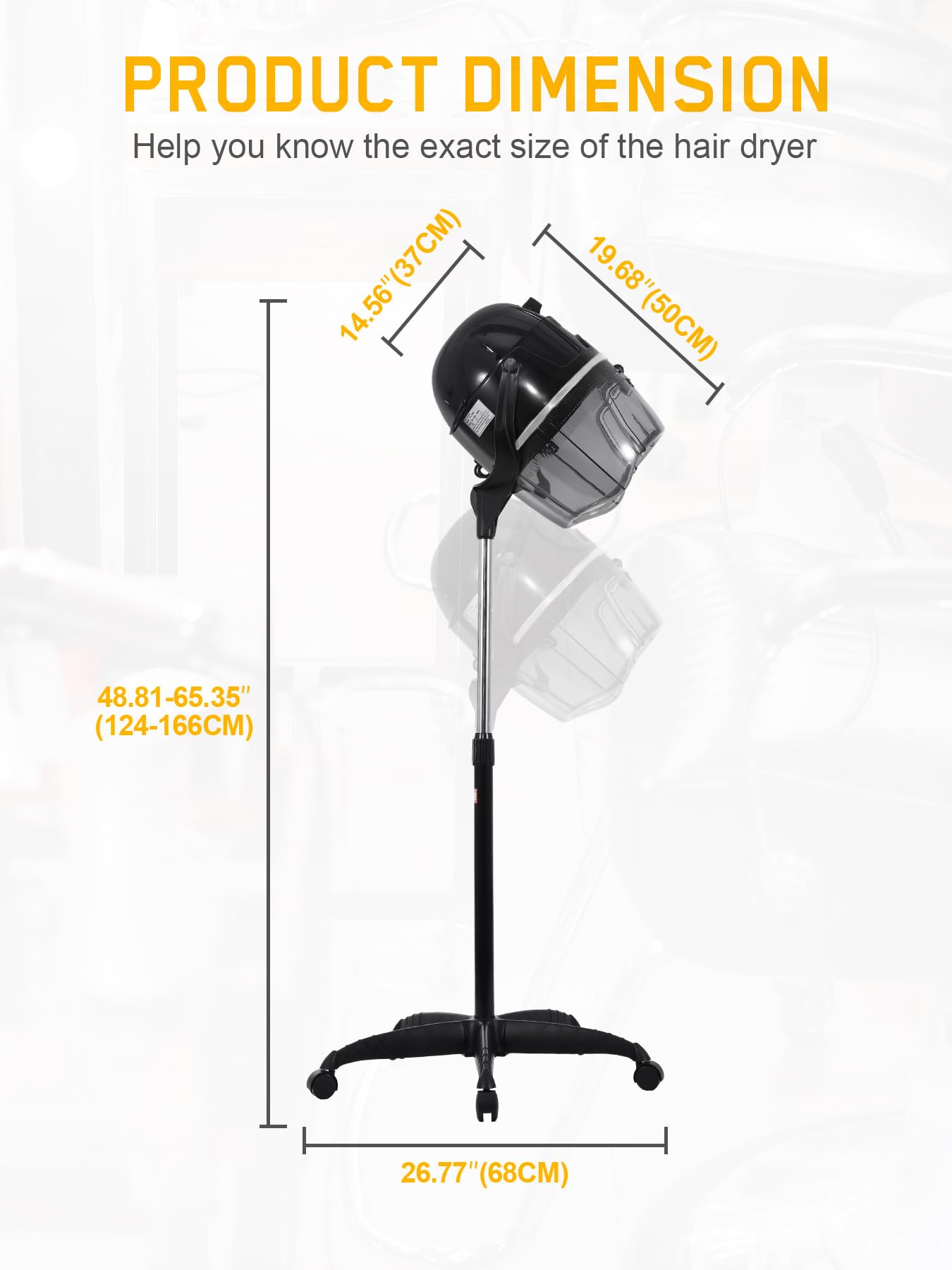 Professional 1050W Salon Hair Dryer with Adjustable Temperature (0-167℉) & Timer (0-60 Min) - Low Noise Standing Hooded Dryer for Home & Salon Use (31-51