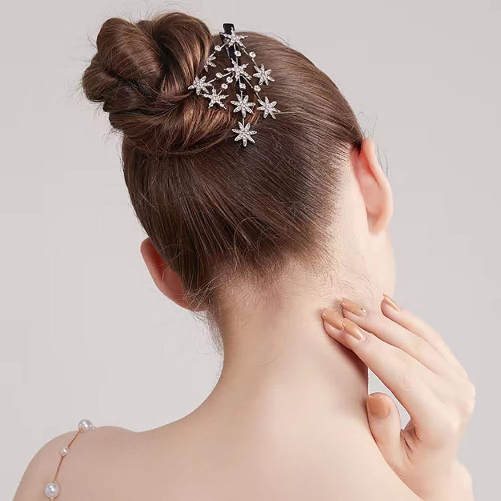 2 Pcs Elegant Rhinestone Gypsophila Hair Clips for Women - Gold & Silver Crystal Star Duckbill Hairpins | Perfect for Weddings, Parties & Everyday Hairstyling