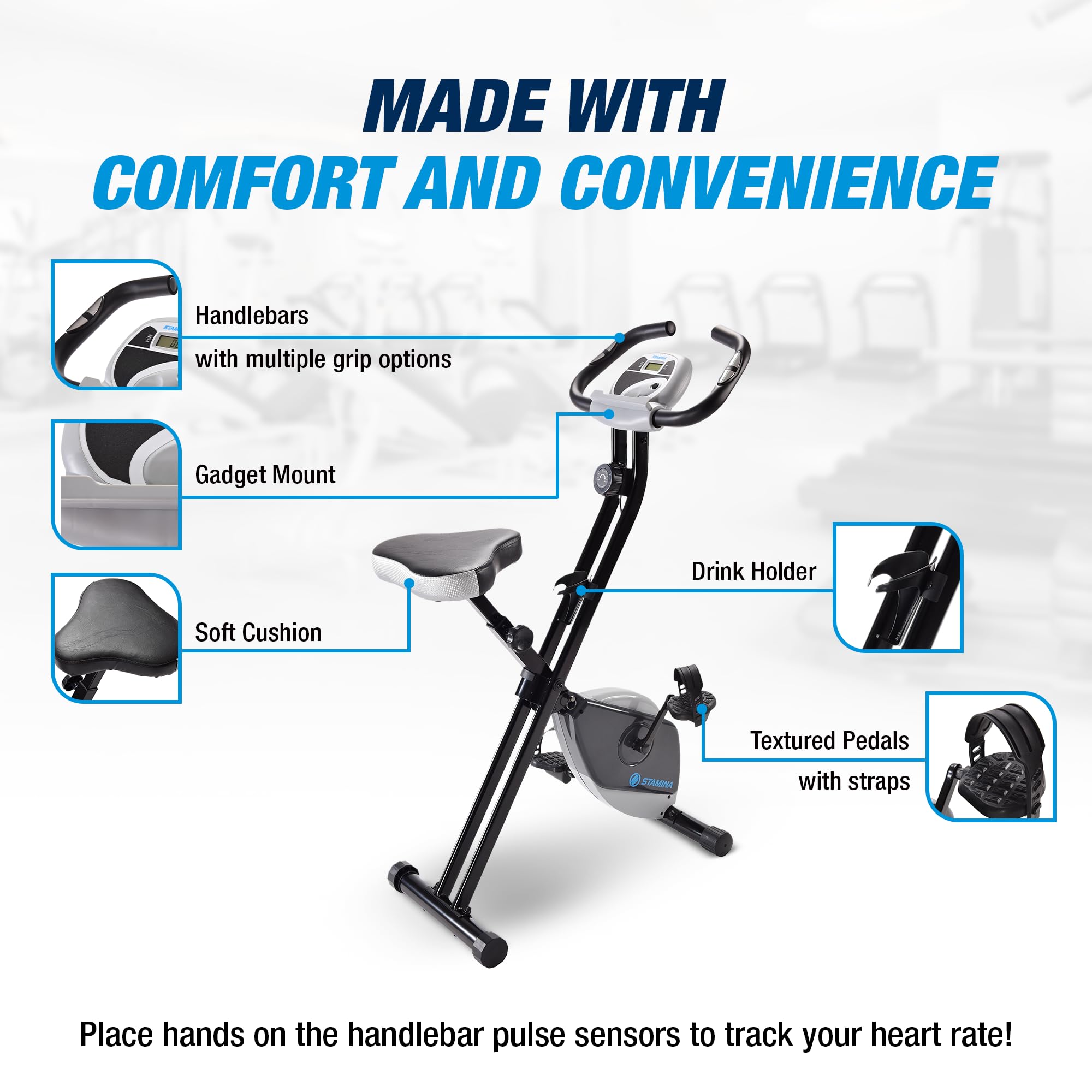 Stamina 182 Folding Exercise Bike - Foldable Stationary Bike for Home Workouts with Smart Fitness App, 250 lbs Weight Capacity - Perfect for Small Spaces, Cardio Training & Indoor Cycling (Black)