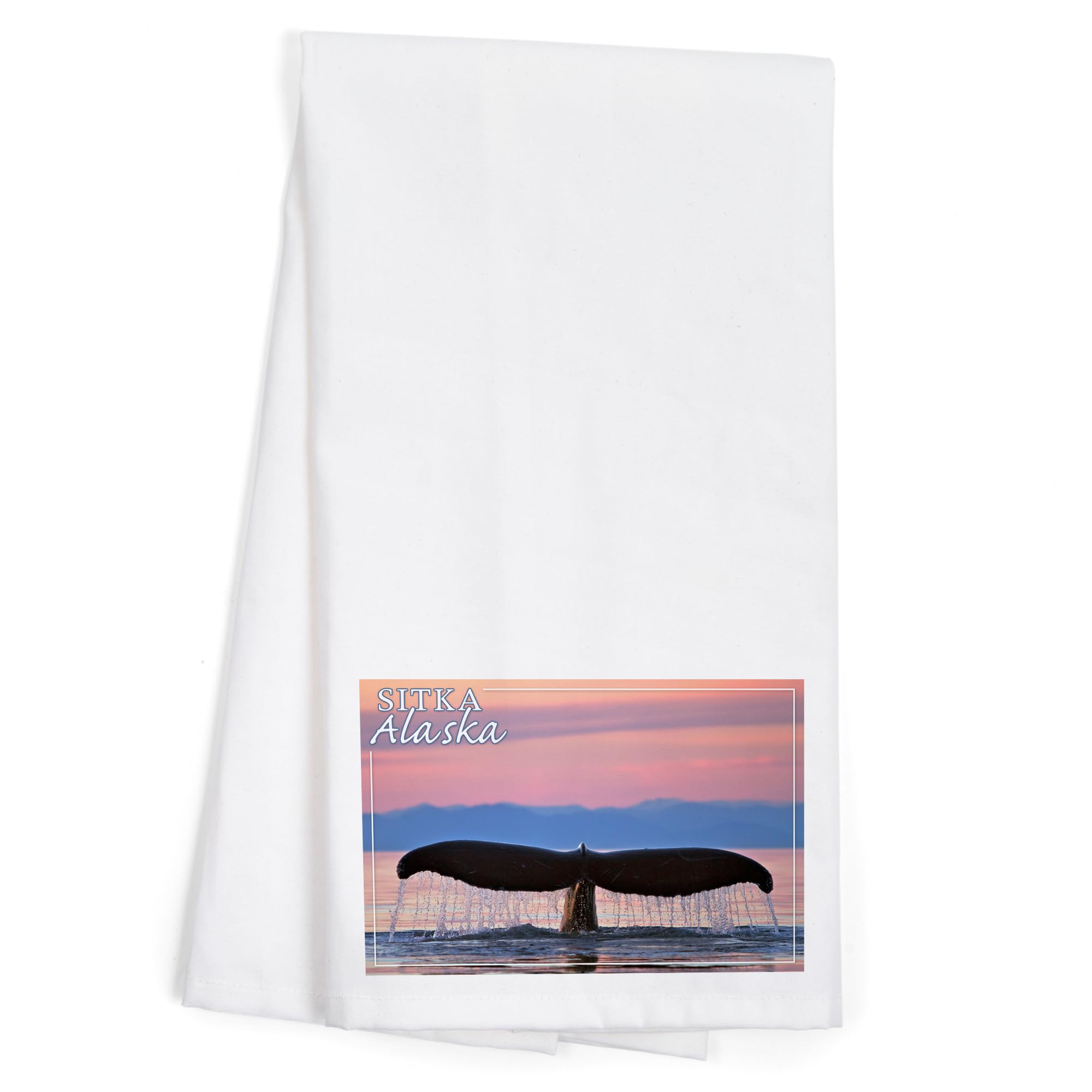 Sitka Alaska Humpback Whale Fluke Sunset Tea Towel - 100% Cotton Decorative Hand Towel for Kitchen & Home - Perfect for Dish Drying, Gift Giving & Coastal Decor