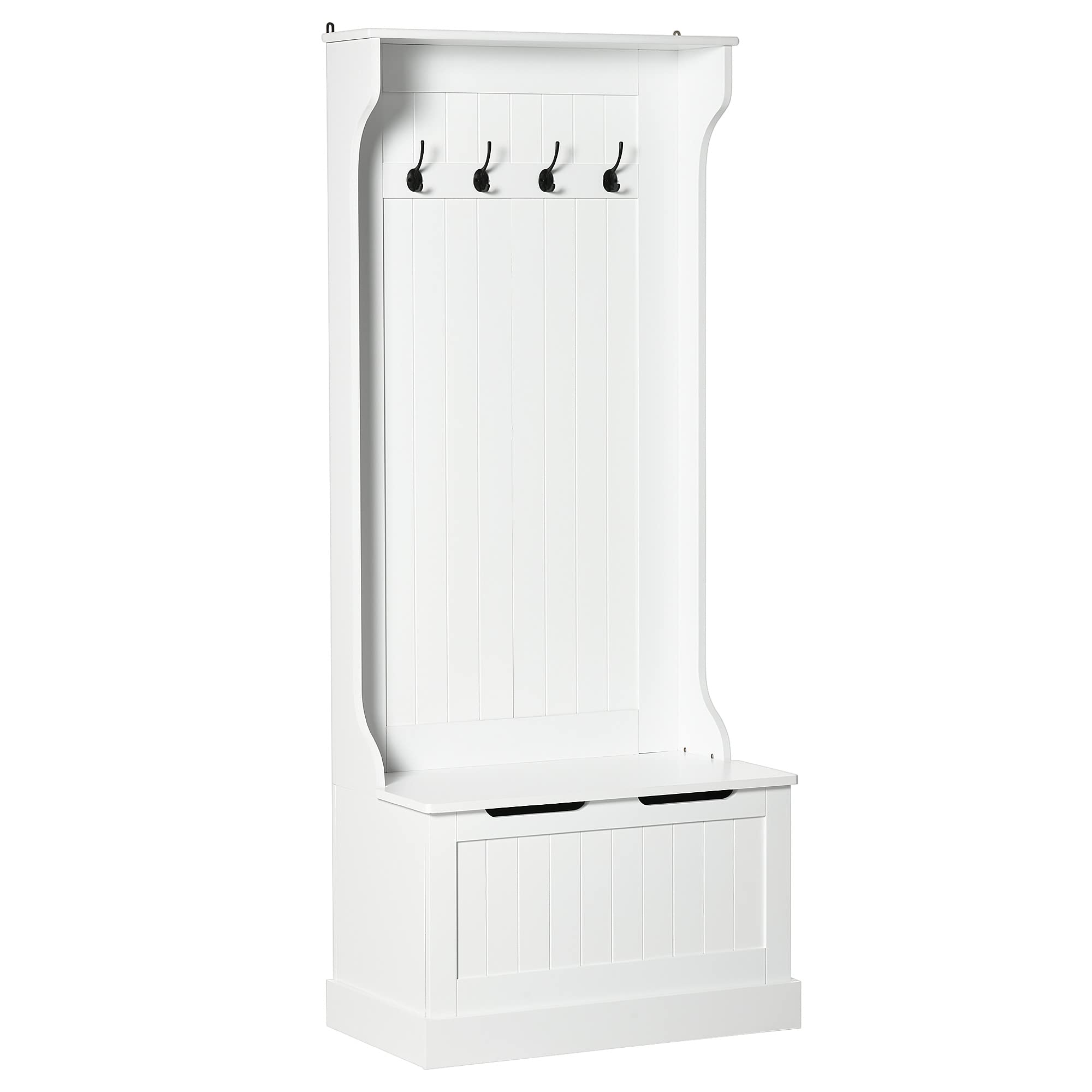HOMCOM 3-in-1 Entryway Hall Tree with Shoe Storage Bench, Coat Rack & 4 Hooks - White | Space-Saving Organizer for Small Entryways, Mudrooms & Apartments