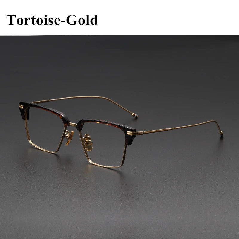 Stylish Black Unisex Square Titanium Acetate Eyeglasses Frame 49422 - Lightweight & Durable for Work, Reading & Fashion Accessory