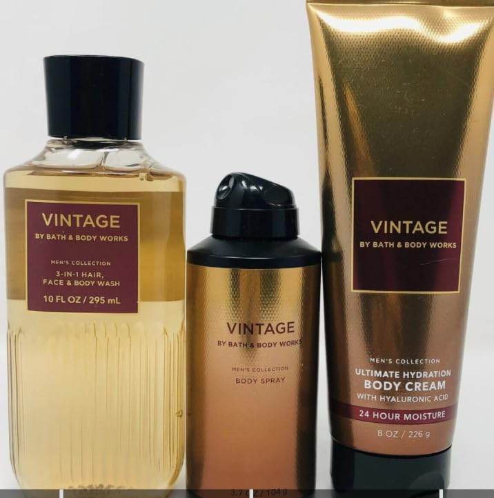 Vintage 3-in-1 Hair, Face & Body Wash for Men with Deodorizing Body Spray & Moisturizing Cream - All-in-One Grooming Kit for Shower, Gym & Travel