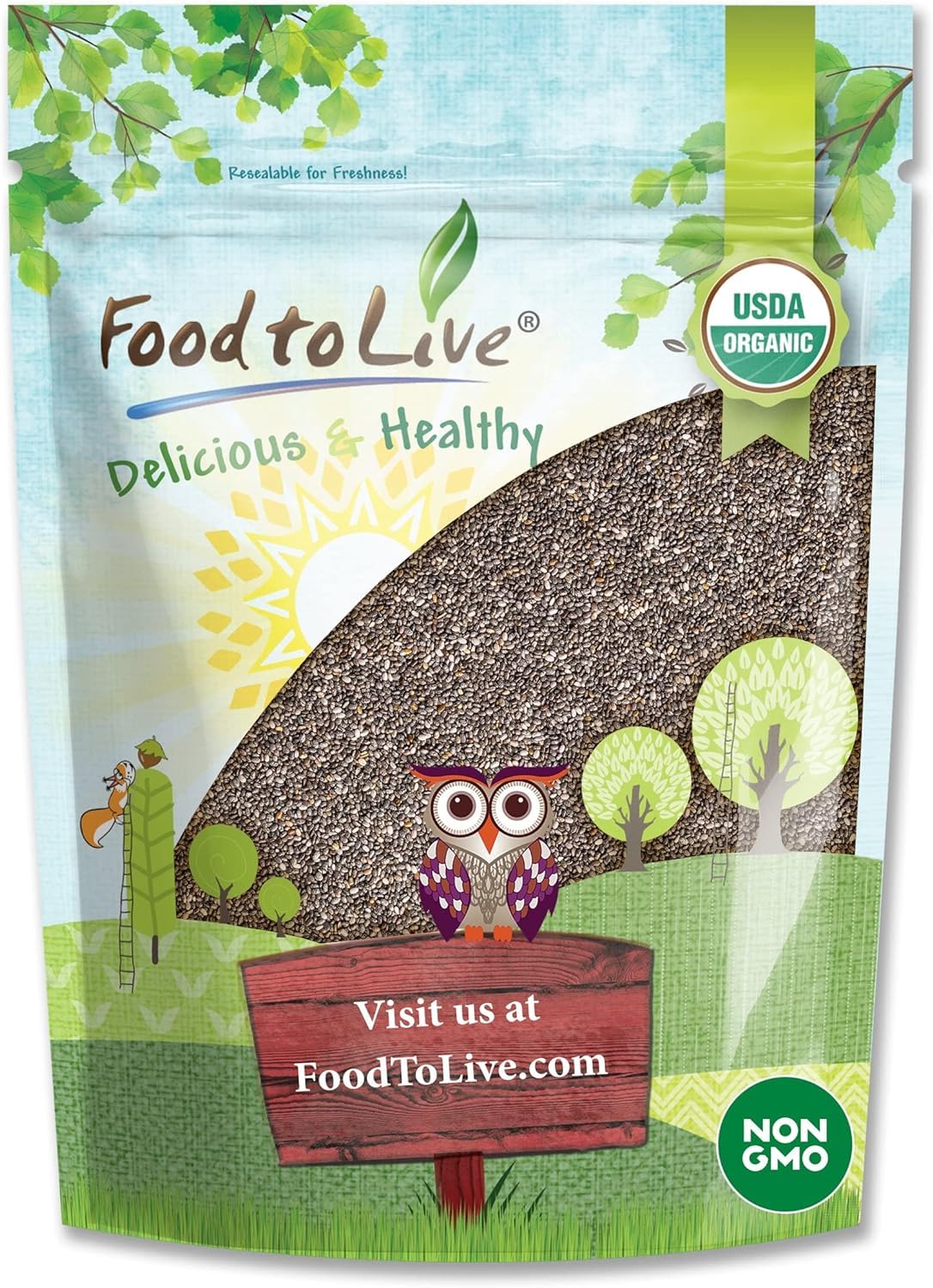 Organic Black Chia Seeds - Non-GMO, Whole, Sproutable, Vegan, Kosher, Keto & Sirtfood Friendly - 2.5 Pound Bulk Bag | Rich in Omega-3, Fiber & Protein | Perfect for Smoothies, Baking & Healthy Snacks