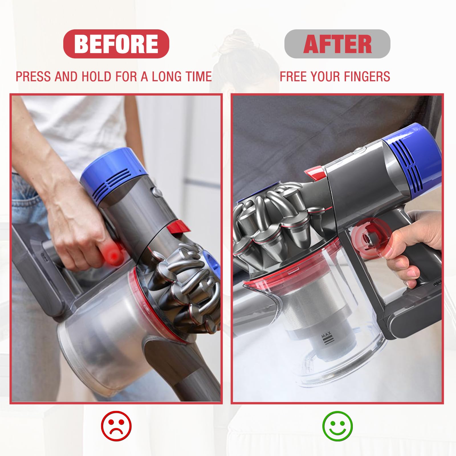 Dyson V6 V7 V8 V10 V11 V15 Vacuum Cleaner Power Button On/Off Control Clamp - Trigger Lock Attachment for Absolute/Motorhead Series (Gray Red) - Perfect for Hands-Free Cleaning and Extended Vacuum Use