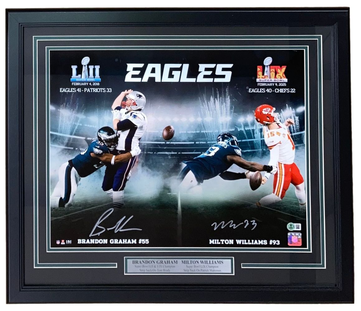Graham Williams Signed Framed 16x20 Eagles Super Bowl Strip Sack Photo - Authentic Memorabilia for Sports Fans & Collectors - Perfect for Man Cave, Sports Bar, or Gift for Eagles Fans