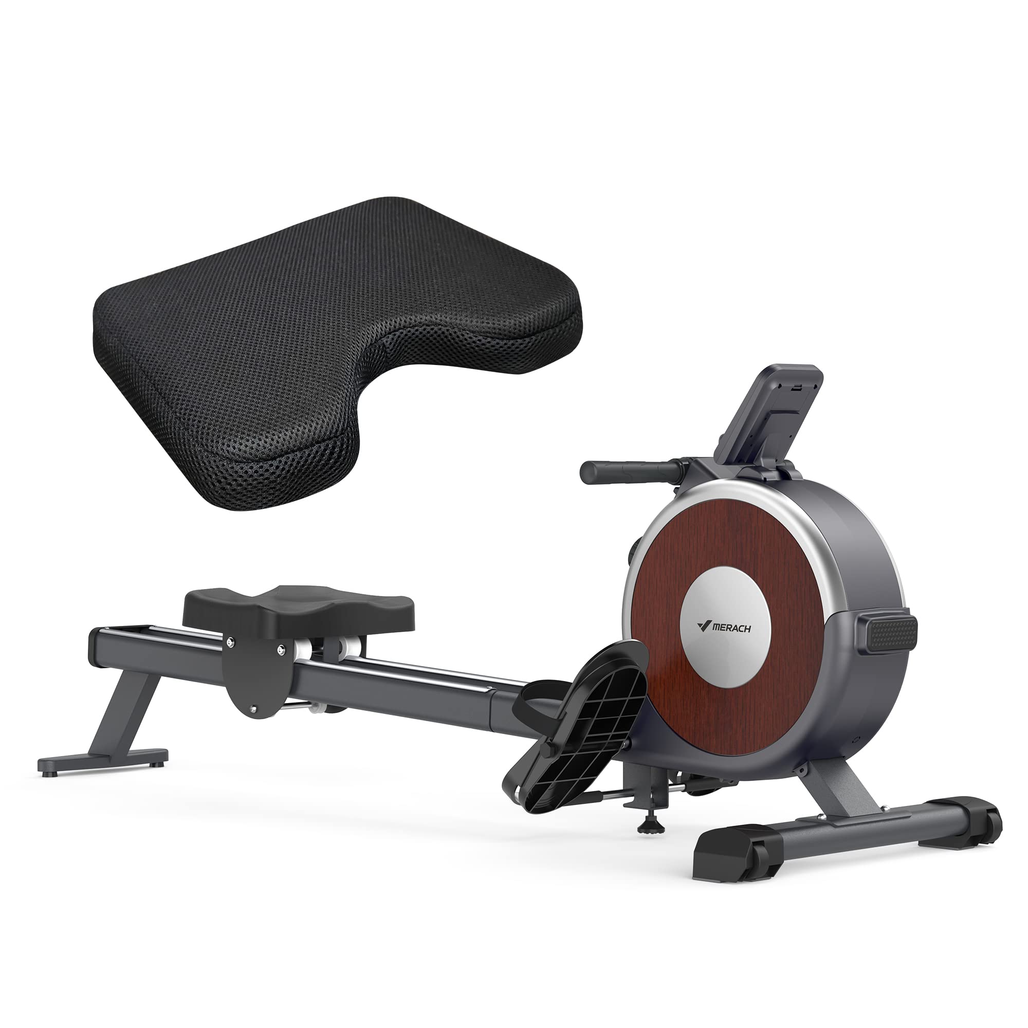 MERACH Magnetic Rowing Machine for Home Workout - 16-Level Quiet Resistance Rower with Dual Slide Rails (350lb Capacity) & App Connectivity - Includes Comfort Seat Cushion - Perfect for Full-Body Cardio Training & Home Gym Fitness