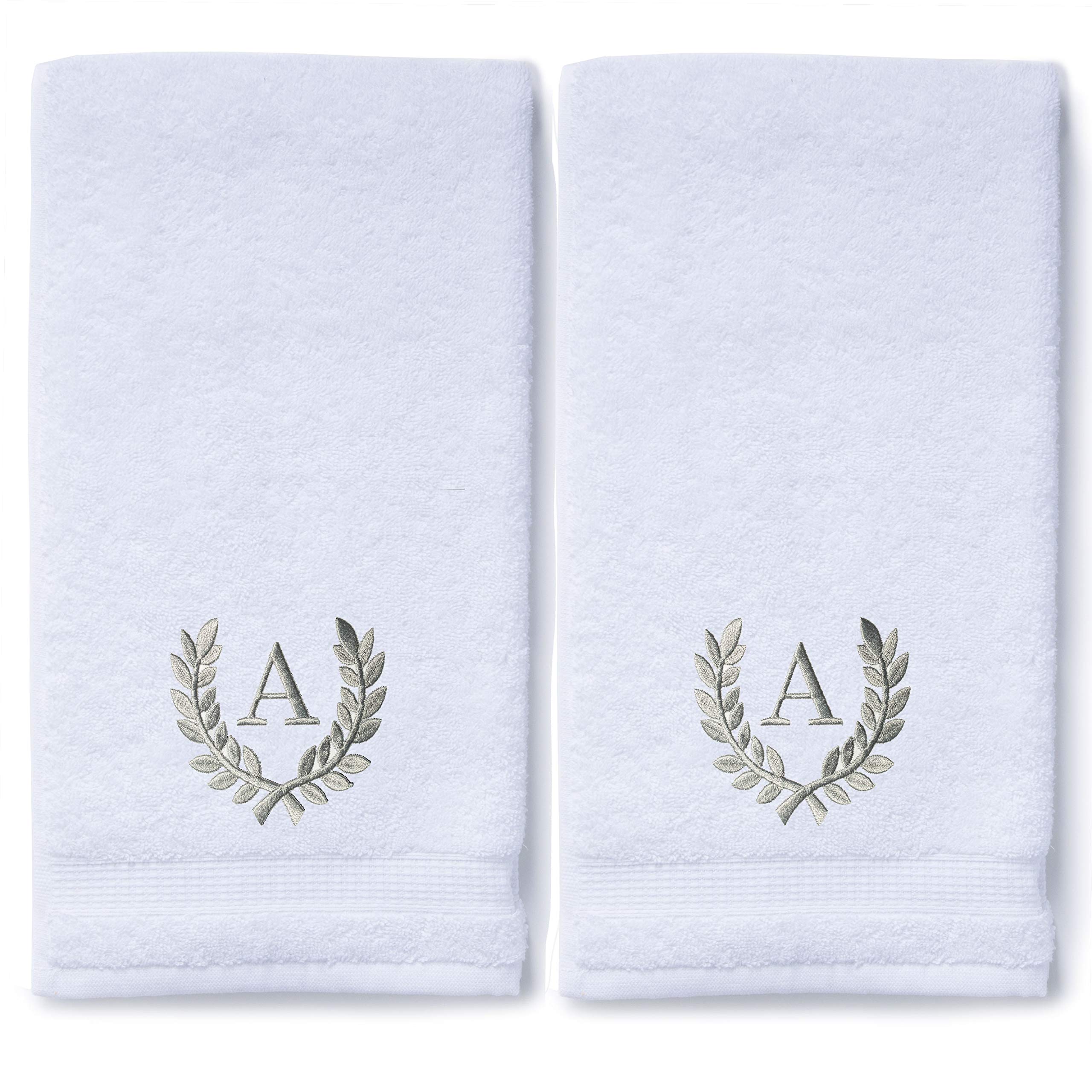 Personalized Monogrammed Hand Towels Set of 2 - Luxury Turkish Bath & Kitchen Towels 16x30 Inch | Custom Roman Font Wedding & Bridal Gift | Spa Quality Oversized Towels for Bathroom, Makeup & Home Decor | Perfect for Guest Bathrooms, Bridal Showers & Housewarming Gifts