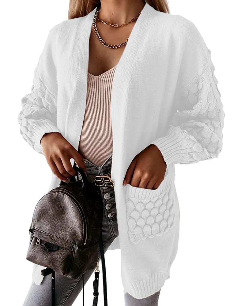 BRUBOBO Women's Open Front Cardigan Sweater - Long Sleeve Casual Knit Coat with Pockets | Soft Solid Color Lightweight Cover-Up for Office, Travel & Lounge Wear