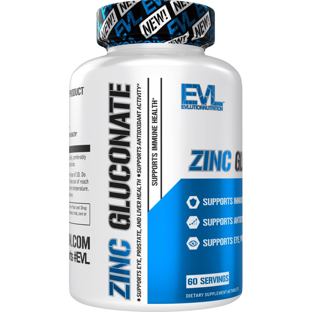 EVLution Nutrition Zinc Gluconate 60 Tablets - Immune Support & Wellness Supplement for Men & Women - Perfect for Daily Health, Gym Recovery & Immune Boosting