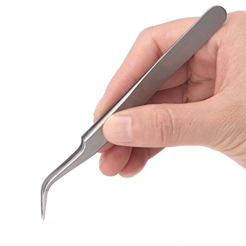 Premium Stainless Steel Curved Tip Tweezers for False Eyelashes, Eyelash Extensions & Nail Art - Multipurpose Beauty Tool for Manicure, Makeup Application & Crafting