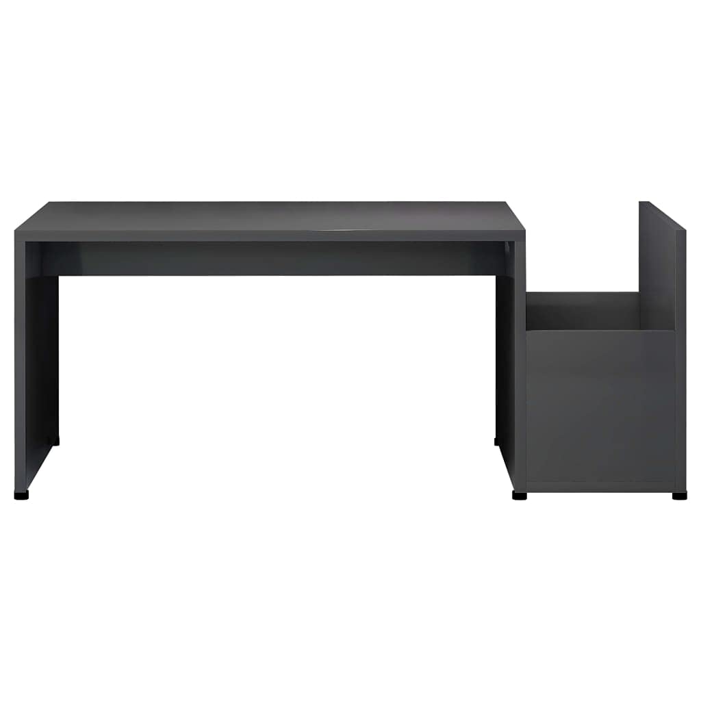 Modern Geometric High Gloss Gray Coffee Table with Storage Compartment - 35.4