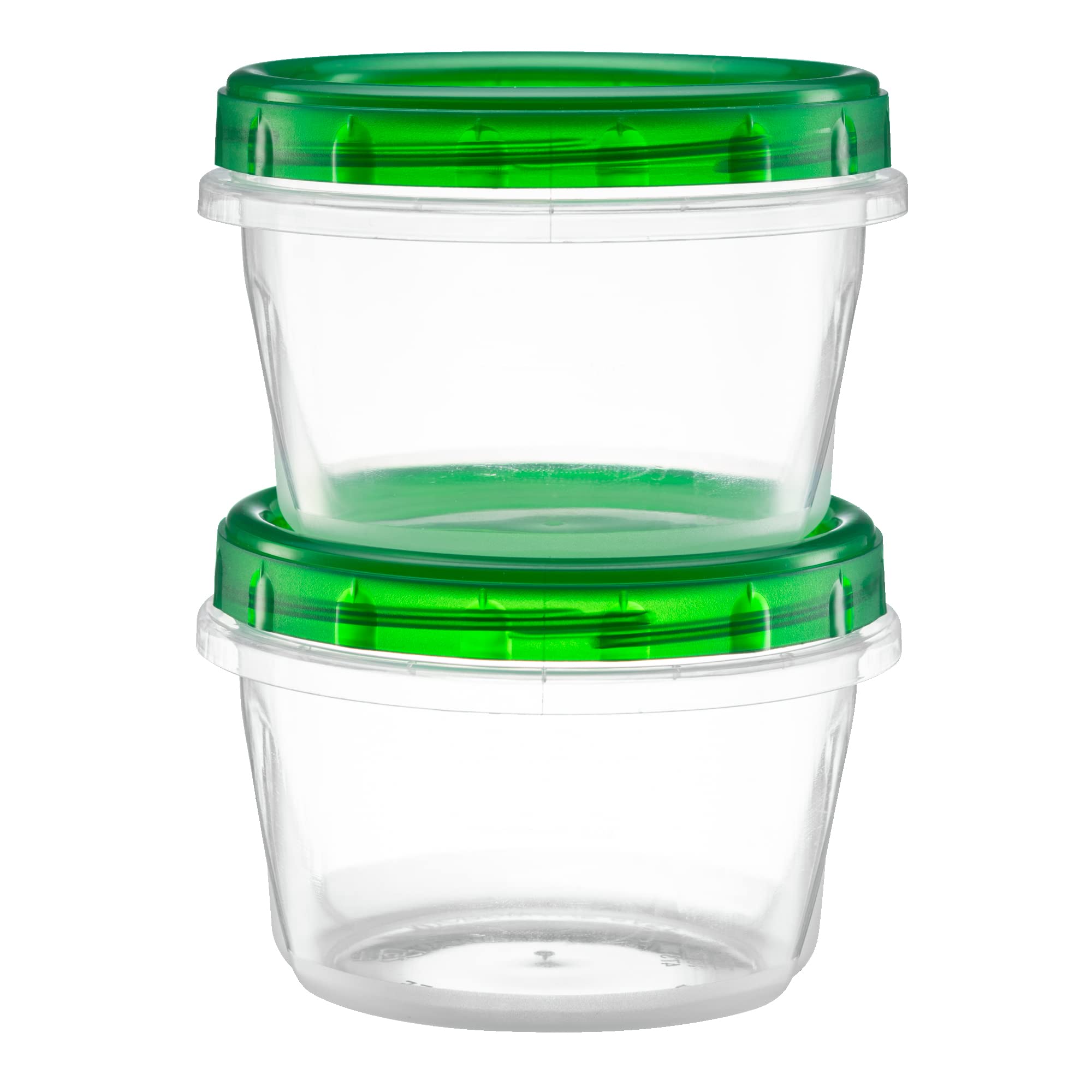 16oz (10 Pack) Clear Bottom Green Top Twist Cap Food Storage Containers - Airtight Freezer Safe Containers for Meal Prep, Leftovers & Bulk Food Storage