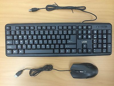 Brand New UER® USB Keyboard and Mouse Combo - Wired Ergonomic Keyboard & Mouse Set for PC/Laptop (Black) - Perfect for Office, Gaming & Home Use