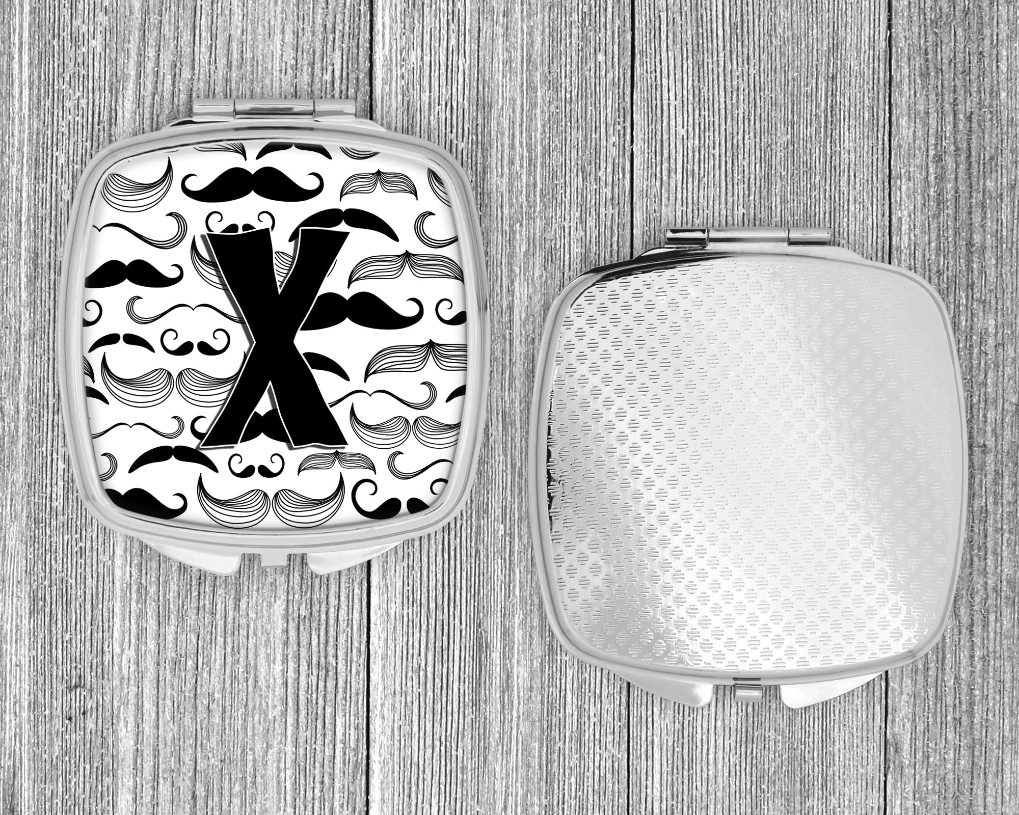 Caroline's Treasures CJ2009-XSCM Monogram Letter X Mustache Compact Mirror - Portable Folding Handheld Travel Makeup Mirror for Women & Girls, Perfect Gift for Cosmetics Touch-Ups On-The-Go (Home, Office, Purse, Travel)