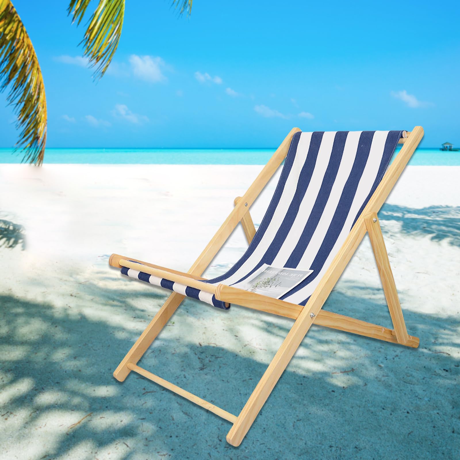 Blue and White Striped Sling Chair Replacement Fabric - Heavy Duty Canvas for Beach, Patio & Deck Chairs - Perfect for Sunbathing, Courtyard Relaxation & Outdoor Lounging