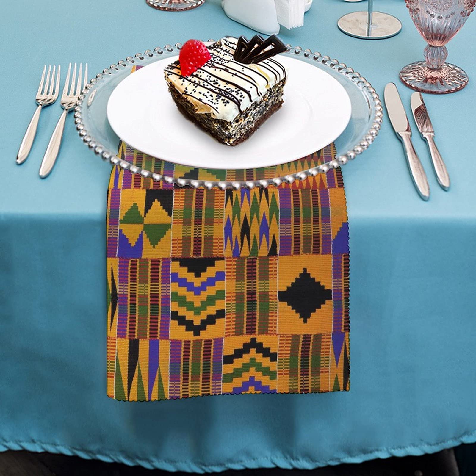 African Kente Cloth Dinner Napkins Set - Washable Printed Table Linens for Everyday Use | Perfect for Dinner Parties, Weddings & Home Decor