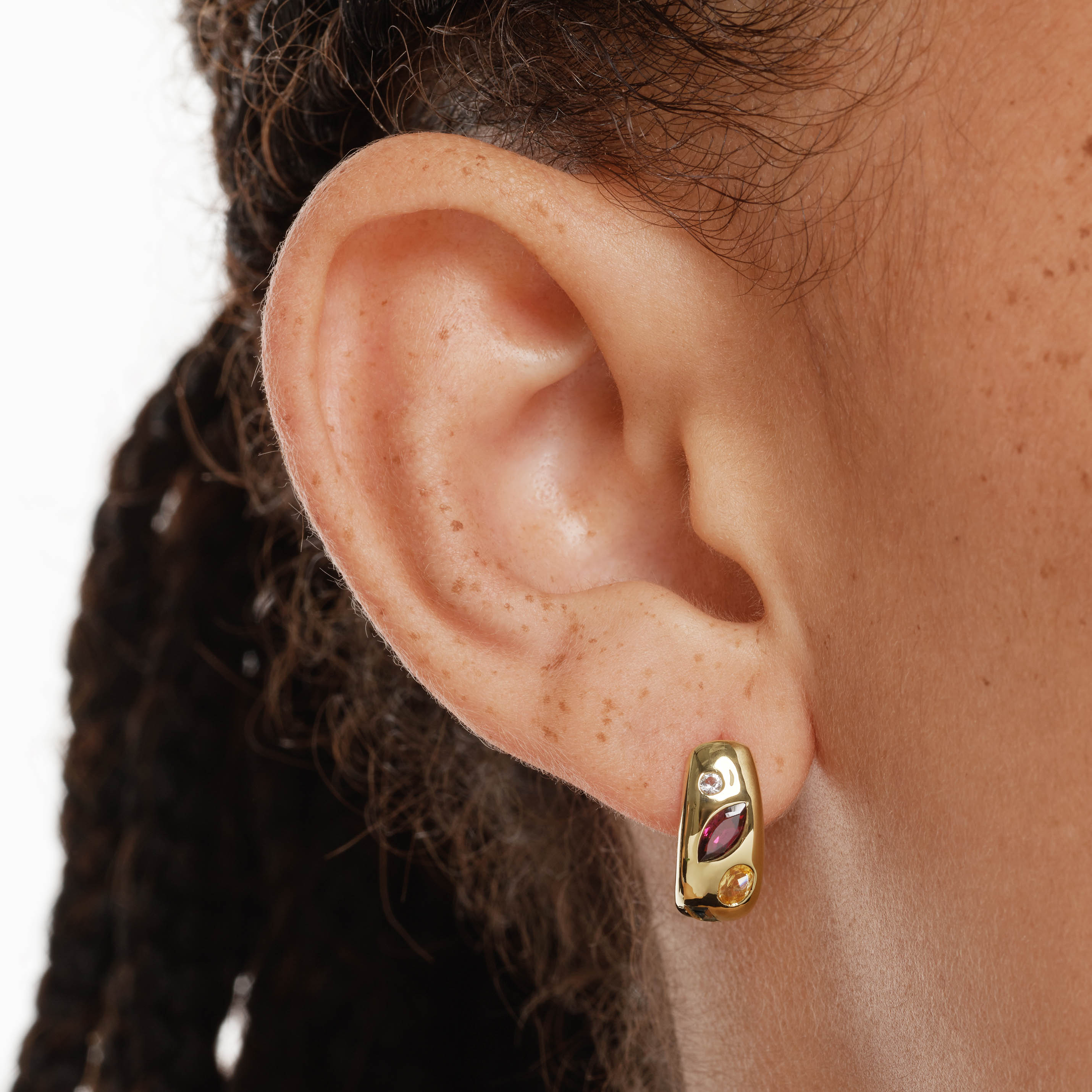 Garnet Multi Gemstone Gold Huggie Hoop Earrings for Women – Perfect for Parties, Weddings & Everyday Wear