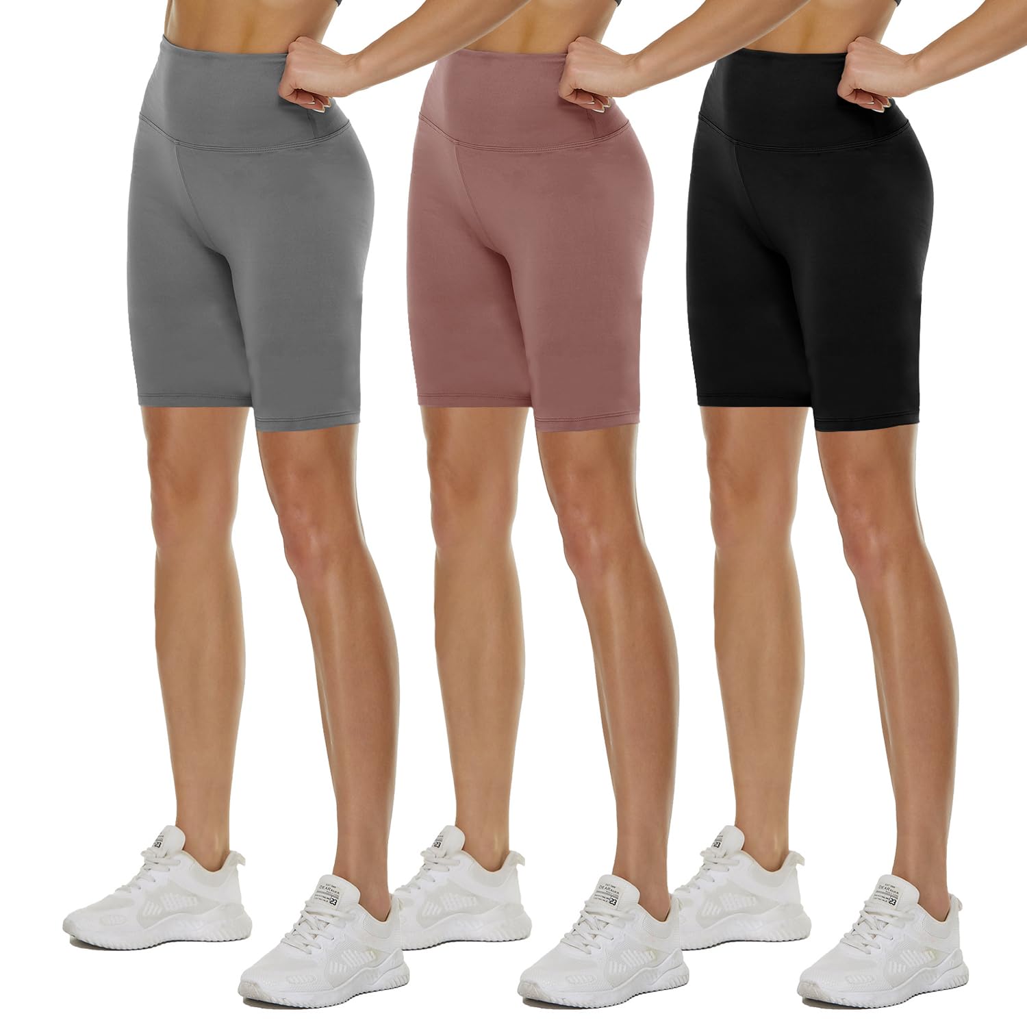 3 Pack High Waisted Biker Shorts for Women - 3
