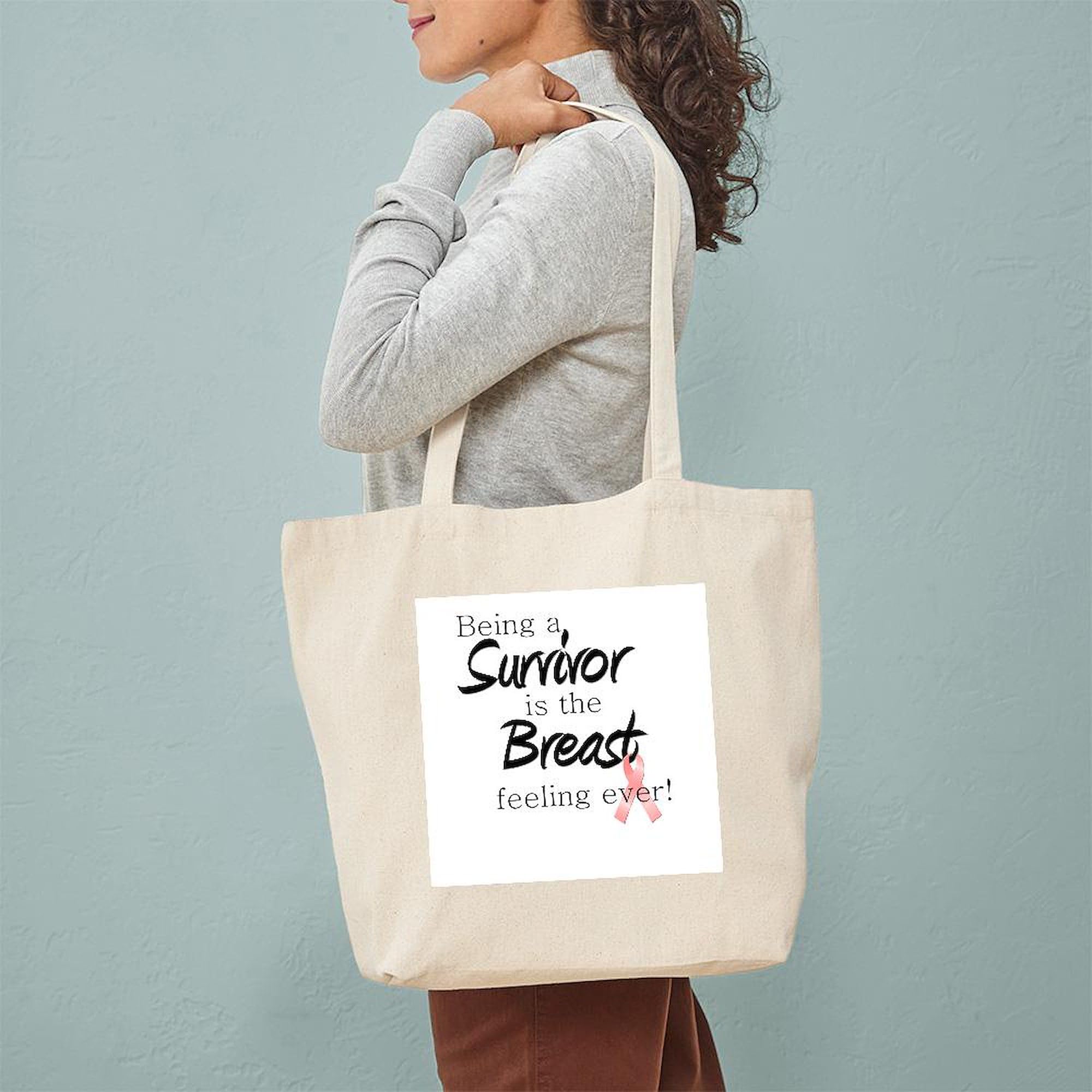 Breast Cancer Survivor Tote Bag - Natural Canvas Reusable Shopping Bag for Women | Eco-Friendly Grocery Bag for Survivors, Supporters & Everyday Use