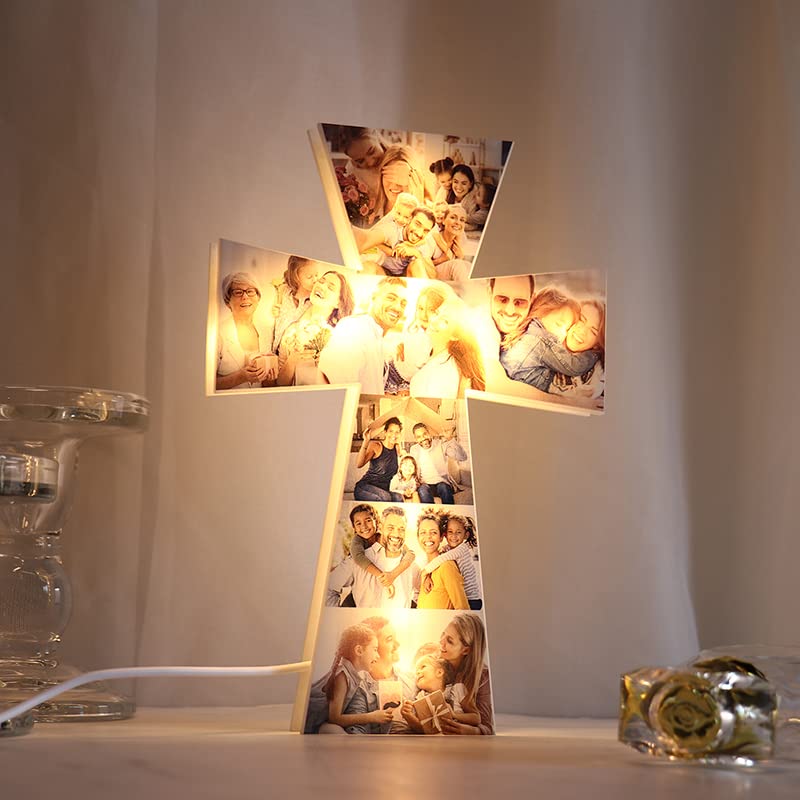 Custom LED Photo Light Up Cross Decoration - Personalized Acrylic Picture Night Light Gift for Dad, Father's Day, Men, Husband, Grandpa, Papa, Boyfriend - Perfect for Bedroom, Home Decor, Christmas, Baptism, Religious Gifts
