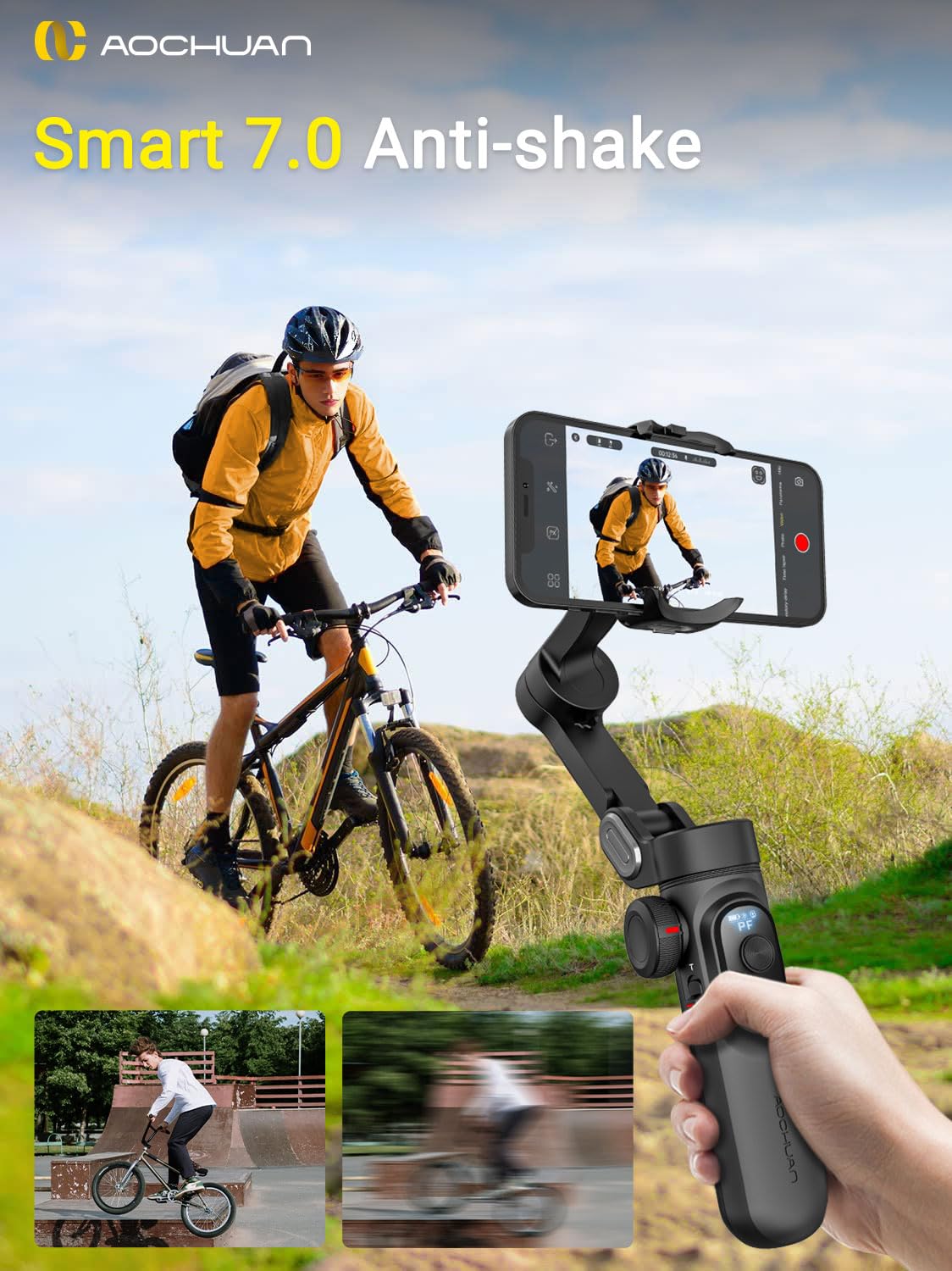 AOCHUAN Smart XPro 3-Axis Smartphone Gimbal Stabilizer with LED Light, OLED Screen, Gesture Control & Face Tracking - Magnetic Charging Compatible with Android & iPhone for Vlogging, Live Streaming & Content Creation
