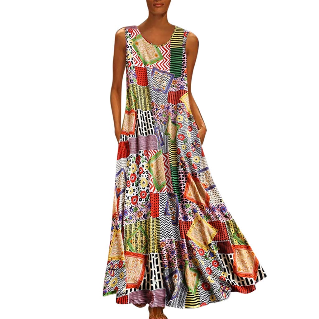 Aniywn Women's Oversized Sleeveless Floral Print Casual Long Dress - Plus Size Loose Party Maxi Dress for Beach, Vacation & Summer Outings
