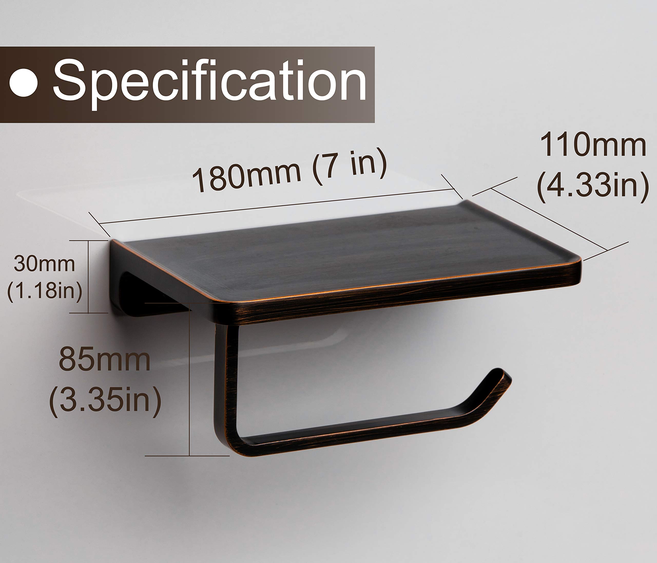 Oil Rubbed Bronze Toilet Paper Holder with Shelf - Wall Mount Bathroom Storage Organizer, Rust-Proof Aluminum Phone Shelf - Perfect for Small Bathrooms, Powder Rooms & Vanity Areas (Matte Finish)