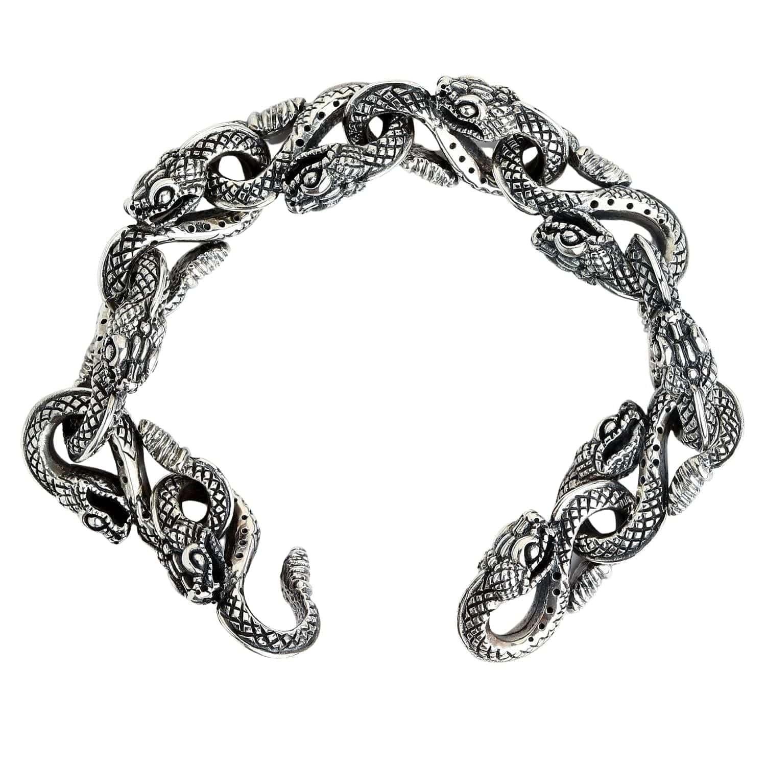 Gothic Snake Head Sterling Silver Bracelet for Women - Dark Aesthetic Jewelry for Halloween, Cosplay & Gothic Fashion
