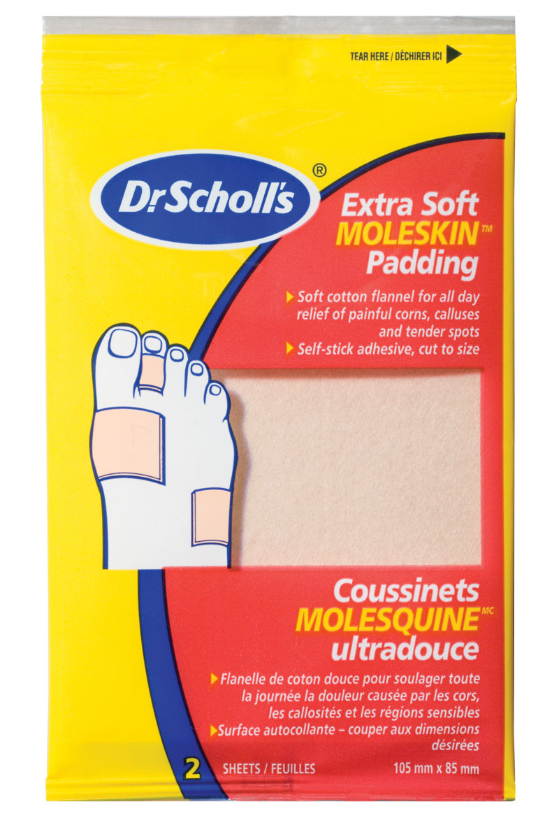 Dr. Scholl's Moleskin Padding 8.5 x 10.5 cm (2 Sheets/Pack) - Soft Protective Foot Pads for Blisters, Calluses & Corns Relief - Ideal for Shoes, Boots & Everyday Comfort