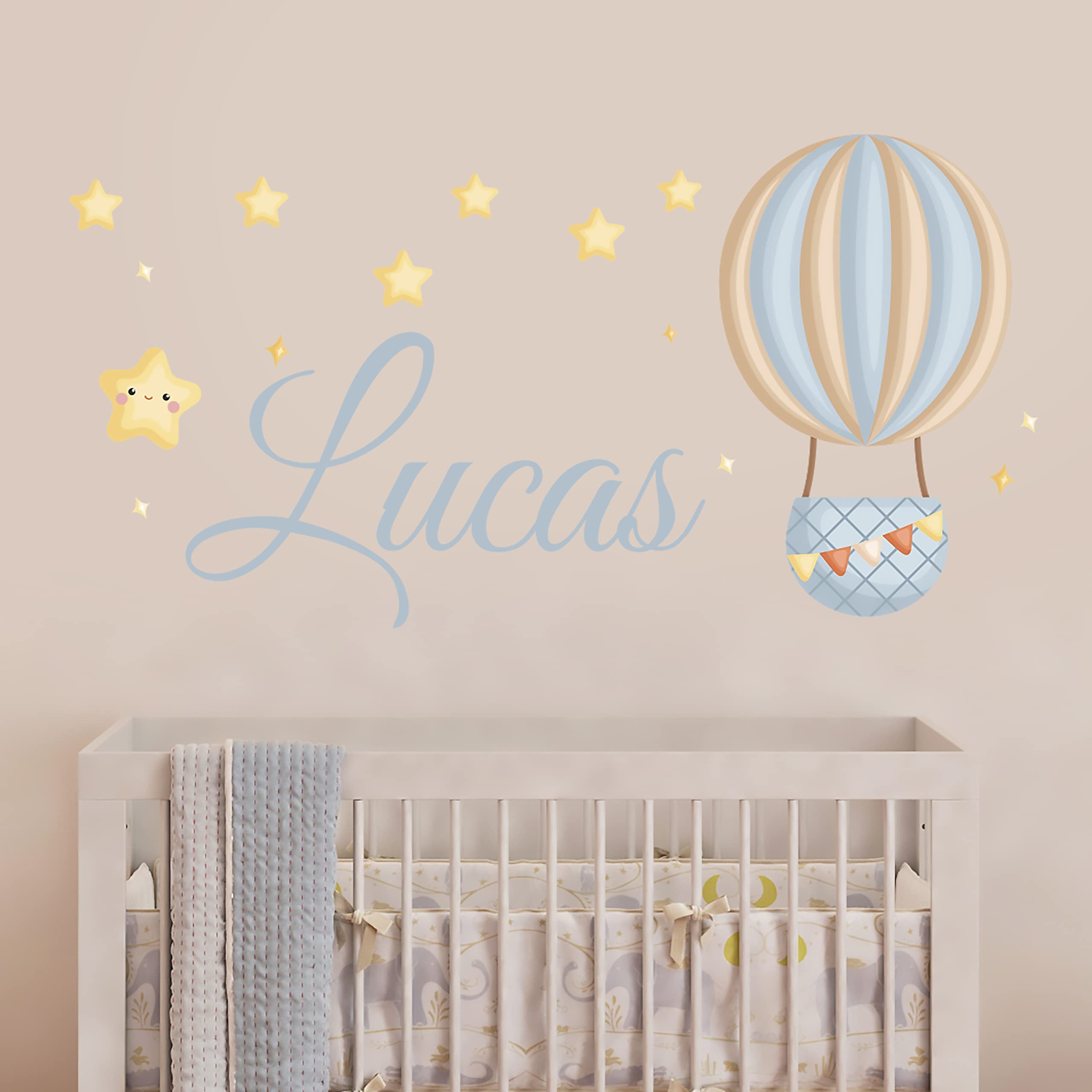 Personalized Name Wall Decal - Stars & Balloon Theme Nursery Decor - Custom Removable Wall Sticker for Boys Bedroom - Kids Room Mural Art (WM242) | Perfect for Birthday Parties, Baby Showers & Nursery Wall Decor