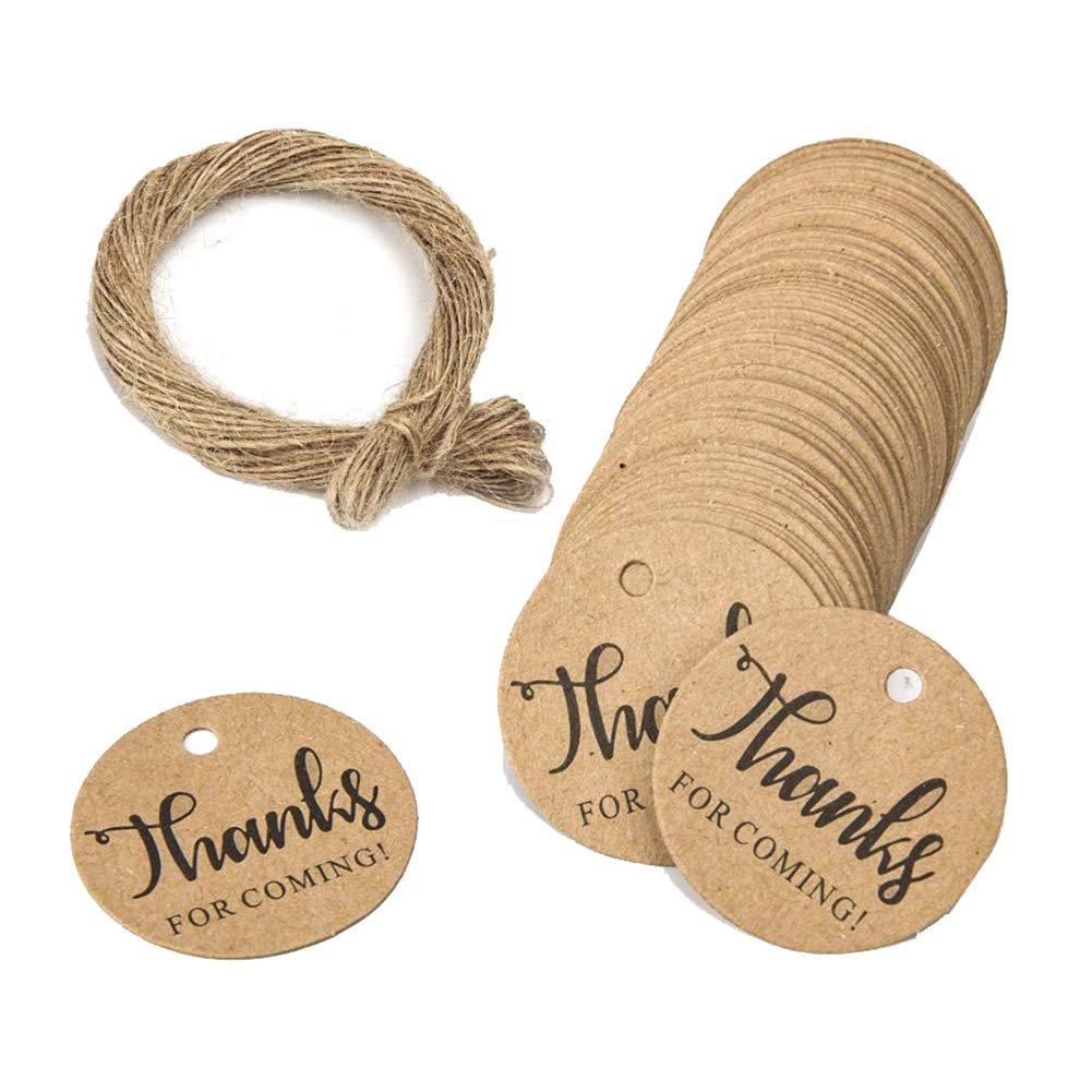 100 PCS 1.2 Inch Round Kraft Paper Gift Tags with Natural Jute Twine - Eco-Friendly Wedding, Baby Shower & Party Favor Decorations - Perfect for Handmade Gifts, DIY Crafts & Event Decor