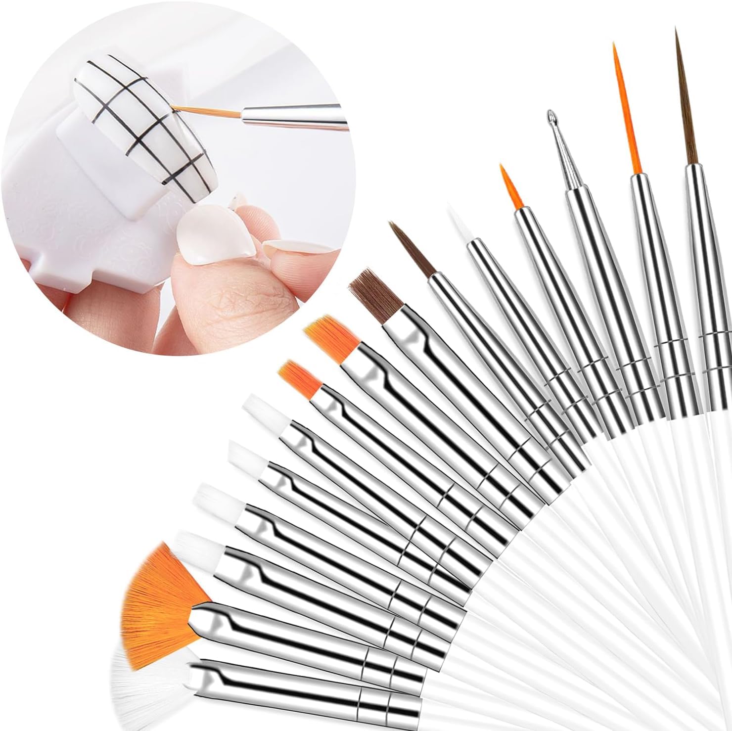15Pcs Acrylic Nail Brush Set for Nail Art Design - Professional White Nail Polish Painting Tools Kit for DIY Manicure & Salon Use - Perfect for Gel, Acrylic, and Dip Powder Nail Extensions