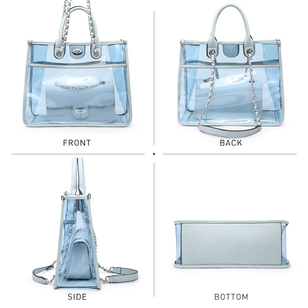 Large Clear Tote Bag for Women - Stadium Approved Transparent Crossbody Purse | 2-in-1 Shoulder Work Bag for Concerts, Sports Games & Travel