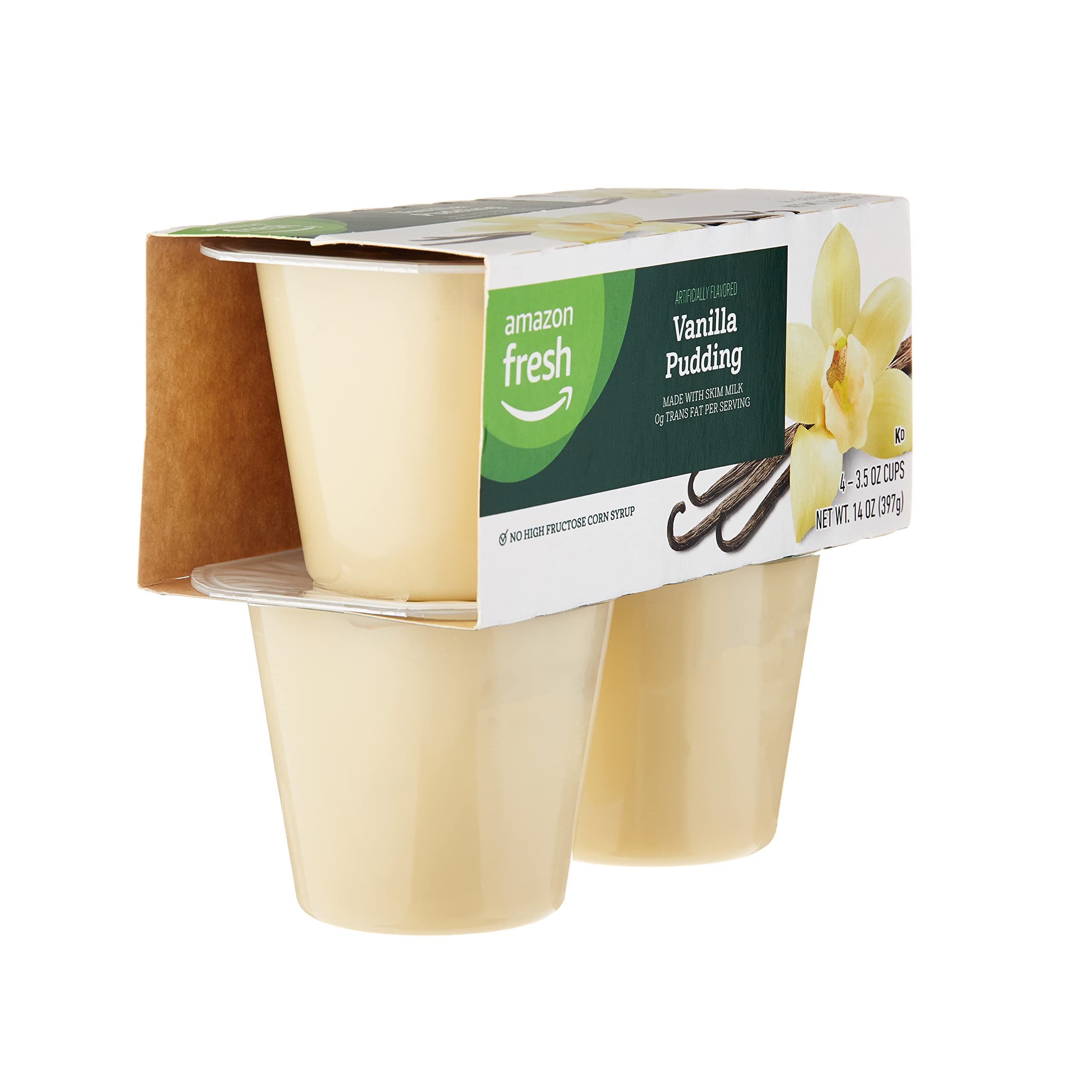 Amazon Fresh Vanilla Pudding Cups, 4-Pack | Creamy Dessert Snack for Lunch Boxes, Parties & Quick Treats