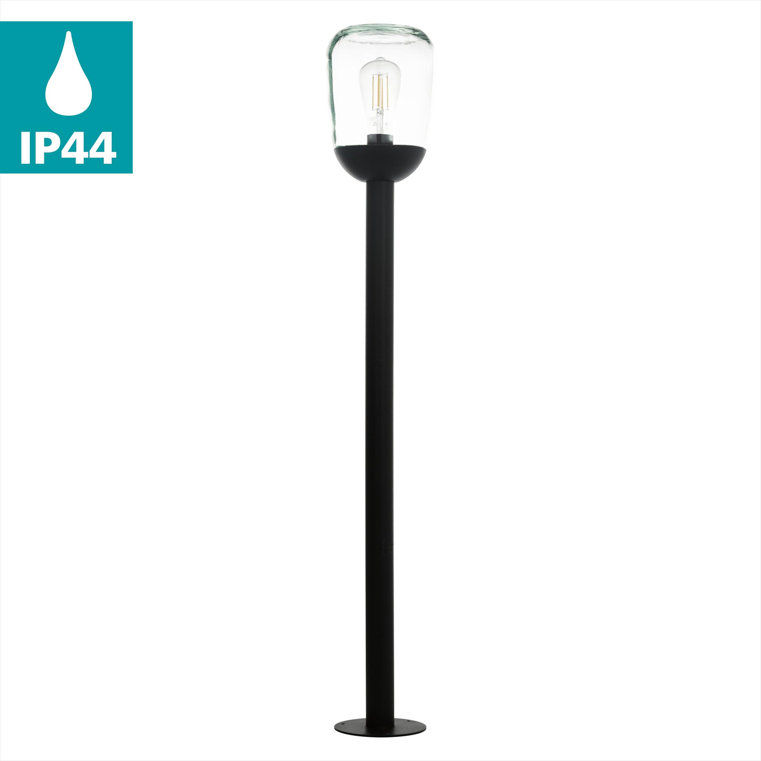 Eglo Donatori IP44 Black Aluminum Outdoor Post Light with Glass Shade - Weatherproof Garden, Patio, and Pathway Lighting for Home & Landscape