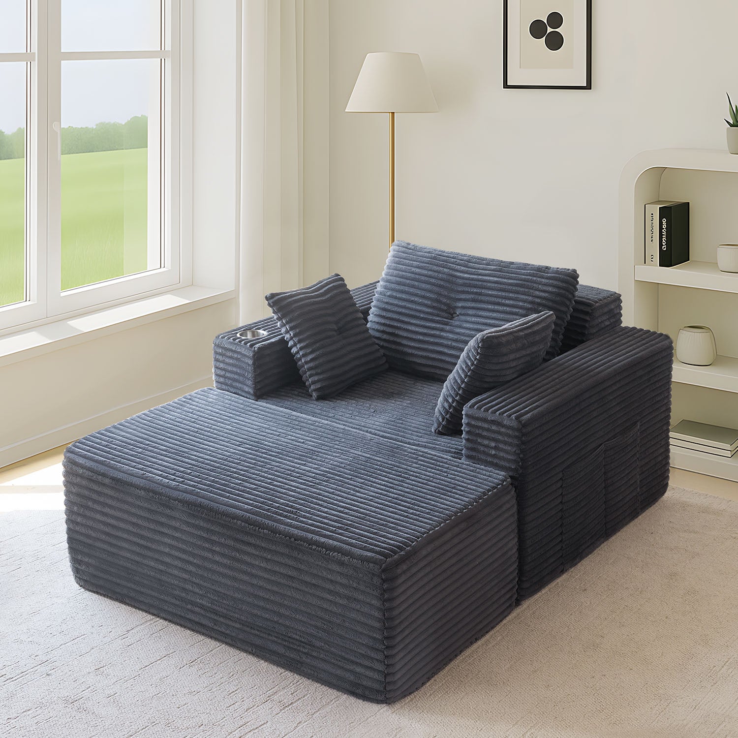 MAXYOYO 65x49 Oversized Chaise Lounge Sofa - Ultra Comfortable Cloud Couch with 3 Pillows, Dark Grey - Perfect for Living Room, Bedroom & Home Office Relaxation
