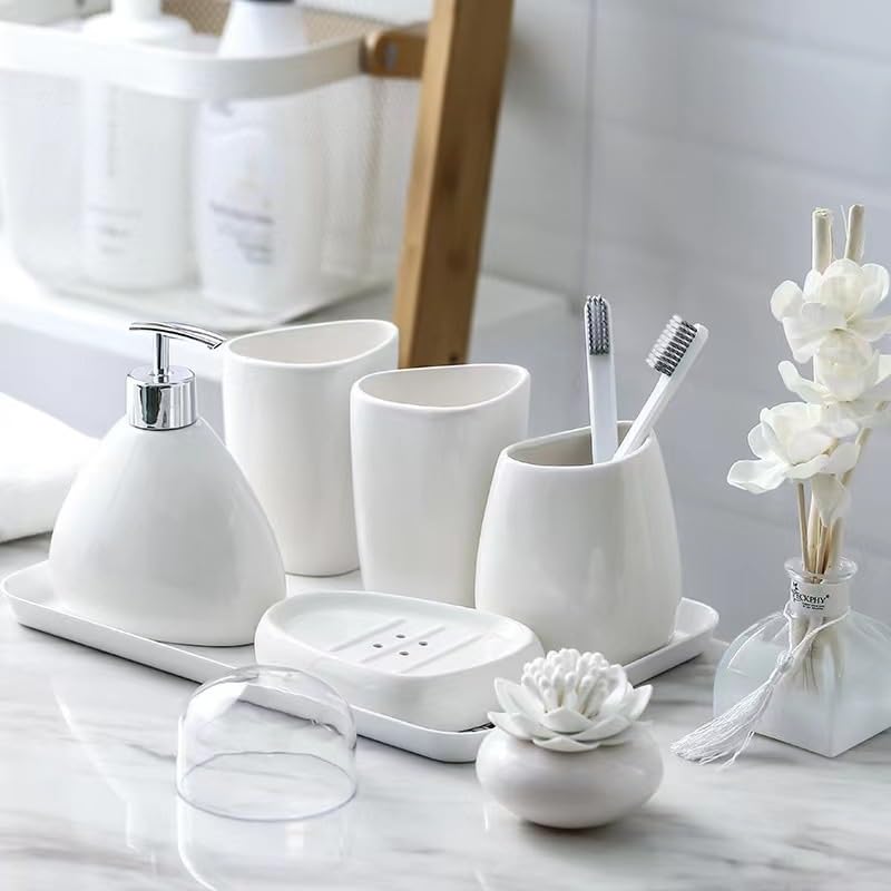 6-Piece Ceramic Bathroom Toiletries Set - Soap Dish, Toothbrush Holder & More for Modern Home Bathroom Organization | Perfect for Guest Bathrooms, Master Suites & Spa-Style Decor