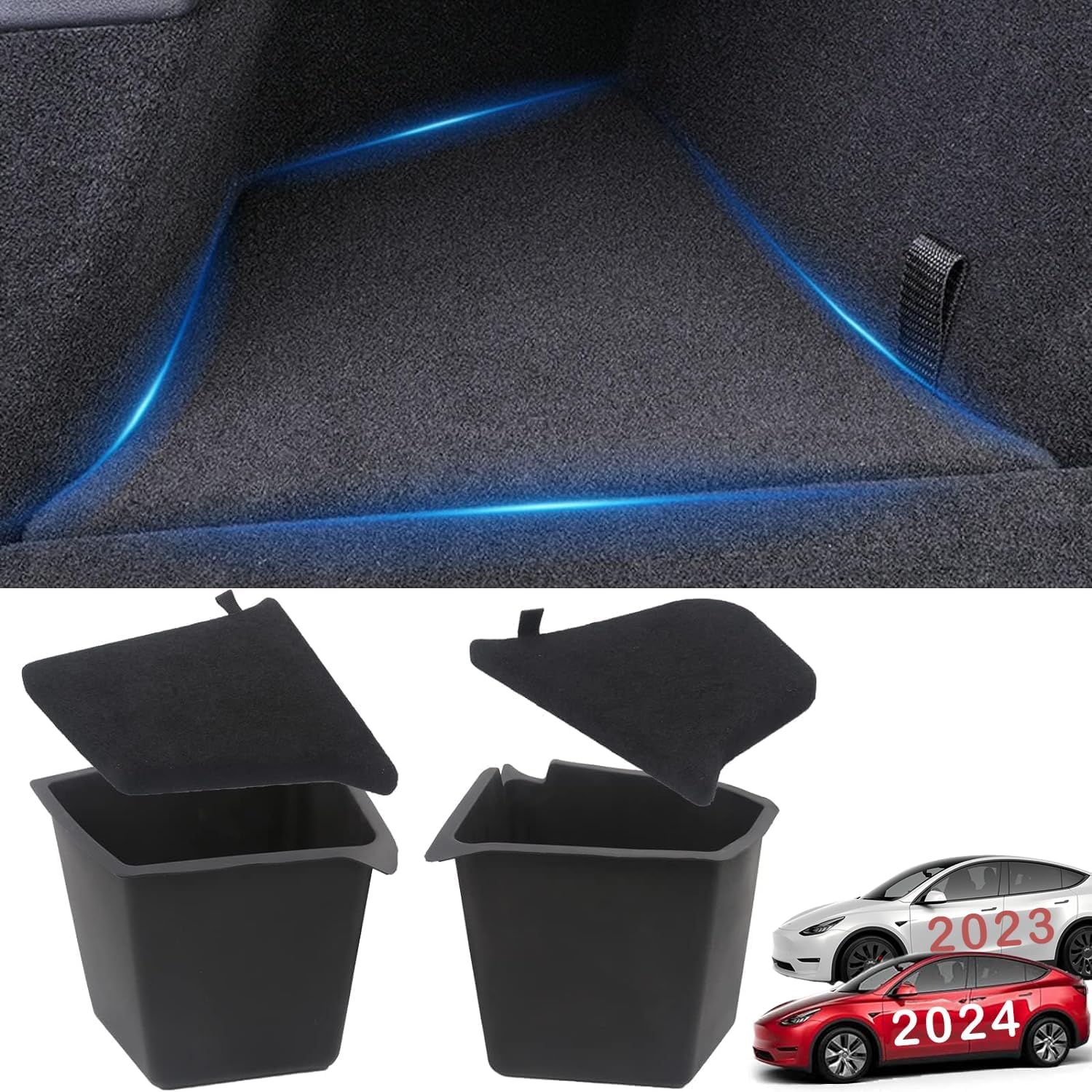2022-2024 Tesla Model Y Trunk Organizer with Lids - Premium Black Storage Bins & Side Boxes Protector for 5-Seater Model Y (Post July 2022) | Perfect for Road Trips, Grocery Storage & Car Organization Accessories