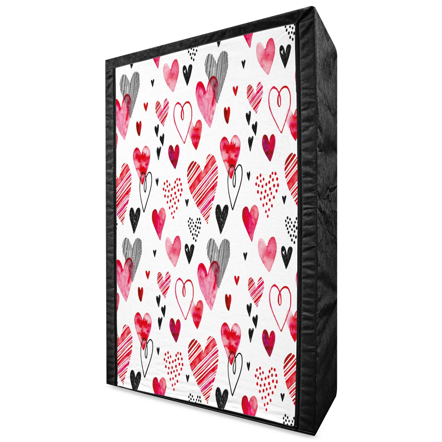 Ambesonne Valentine Portable Fabric Wardrobe - Heart Pattern Watercolor Striped Clothing Organizer with Shelves, 42.5 Inch, Pink Black White - Perfect for Bedroom Closet Storage & Seasonal Clothes Organization