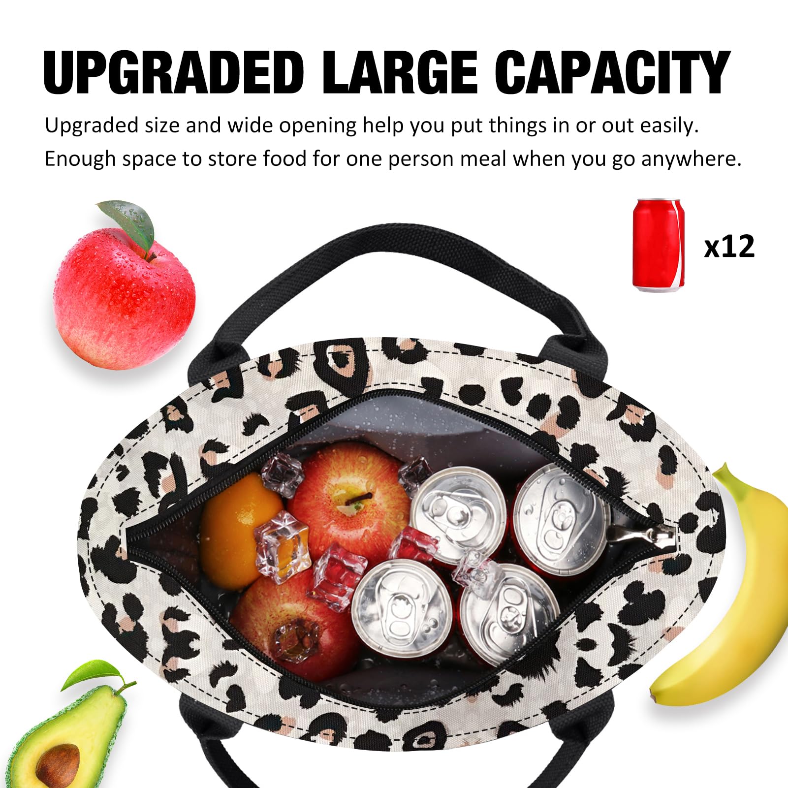 Aosbos Insulated Leopard Print Lunch Bag for Women - Leakproof Lunch Tote & Cooler Bag for Work, Office, School, Picnics | Loncheras Para Mujer, Adult Lunch Box with Thermal Insulation