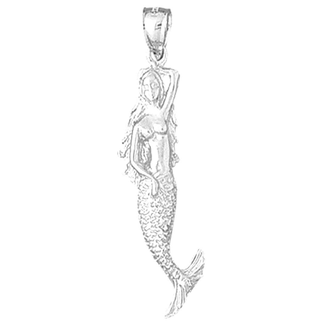 14K White Gold Mermaid Pendant Necklace - 45mm Elegant Jewelry for Women, Perfect Gift for Birthday, Anniversary & Valentine's Day | Beach Party, Mermaid Theme Wedding Accessory
