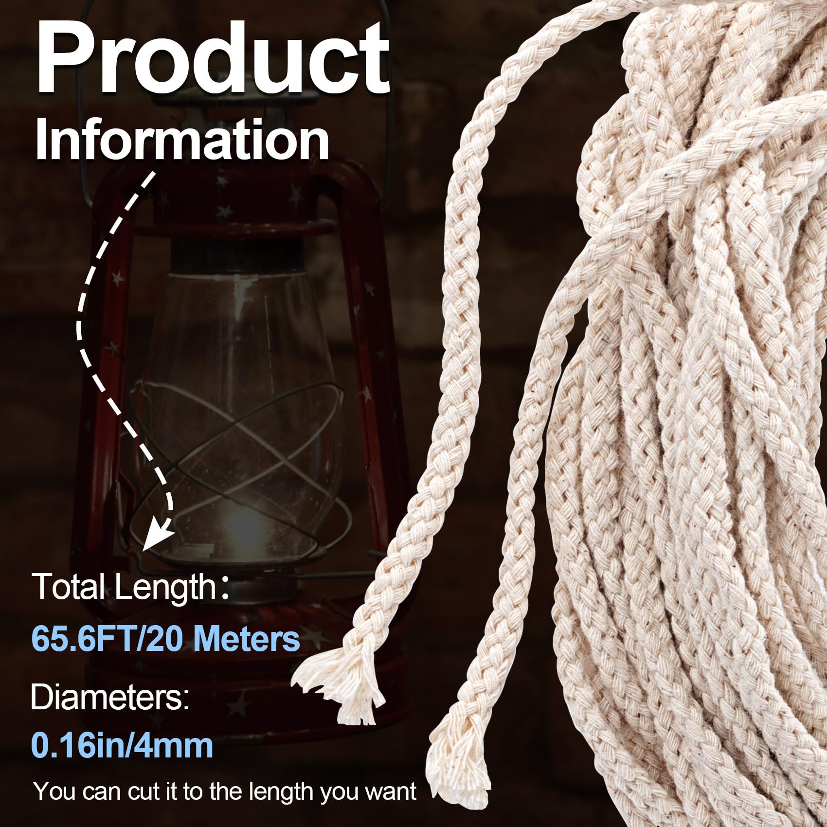 PAGOW 65.6ft/20m Cotton Candle Wicks - 1/8