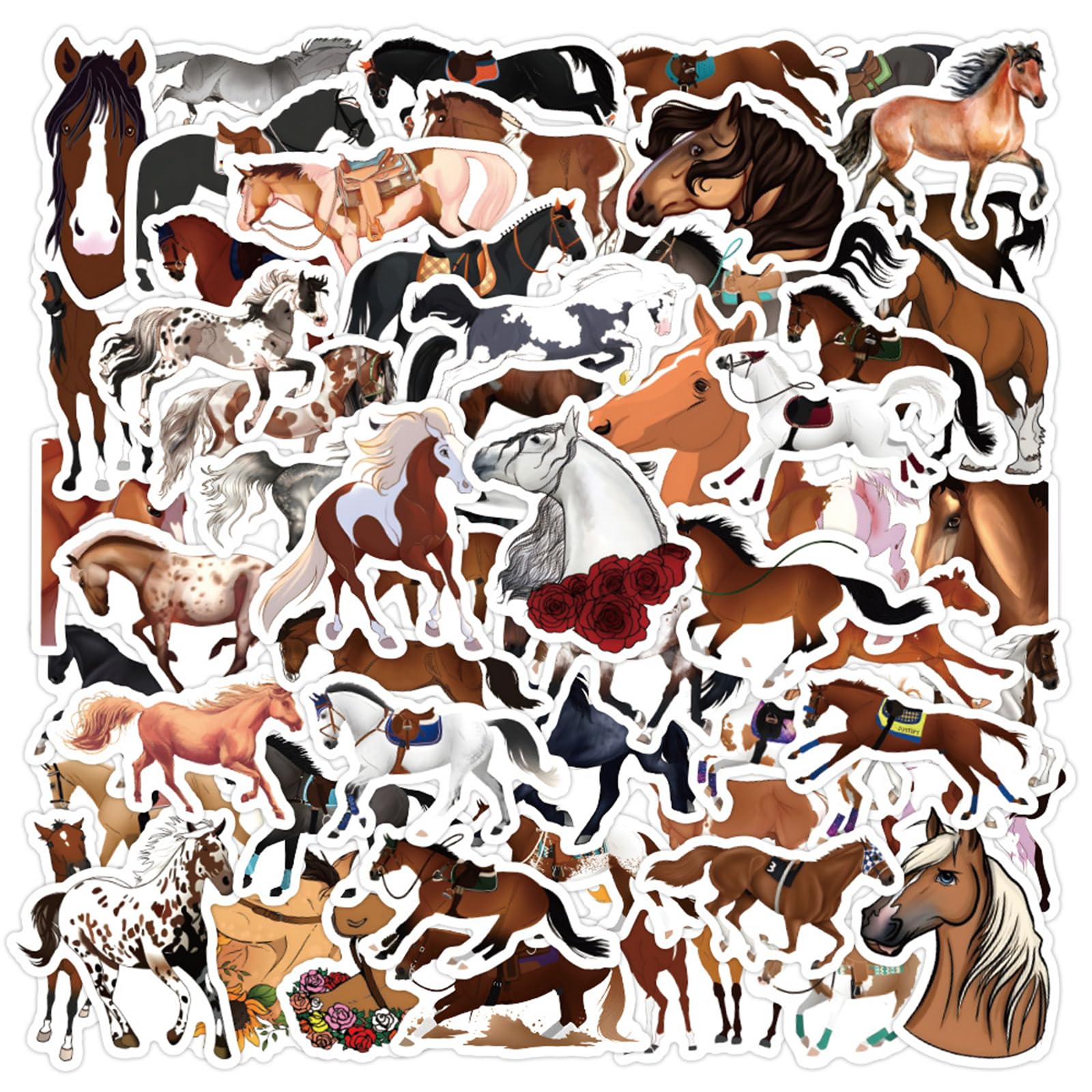 60PCS Horse Riding Stickers for Kids & Adults - Waterproof Vinyl Decals for Water Bottles, Laptops, Scrapbooks & Luggage - Perfect for Equestrian Lovers, School Projects & Travel Accessories