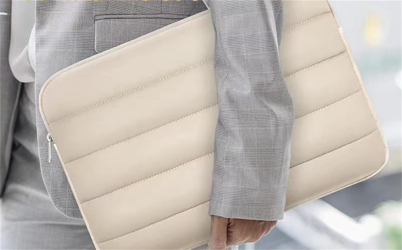 Premium Puffy Laptop Sleeve for 13.3 Inch MacBook Air/Pro - Soft Protective Carrying Case with Padded Interior, Lightweight & Water-Resistant - Perfect for Travel, Office & School (Beige)