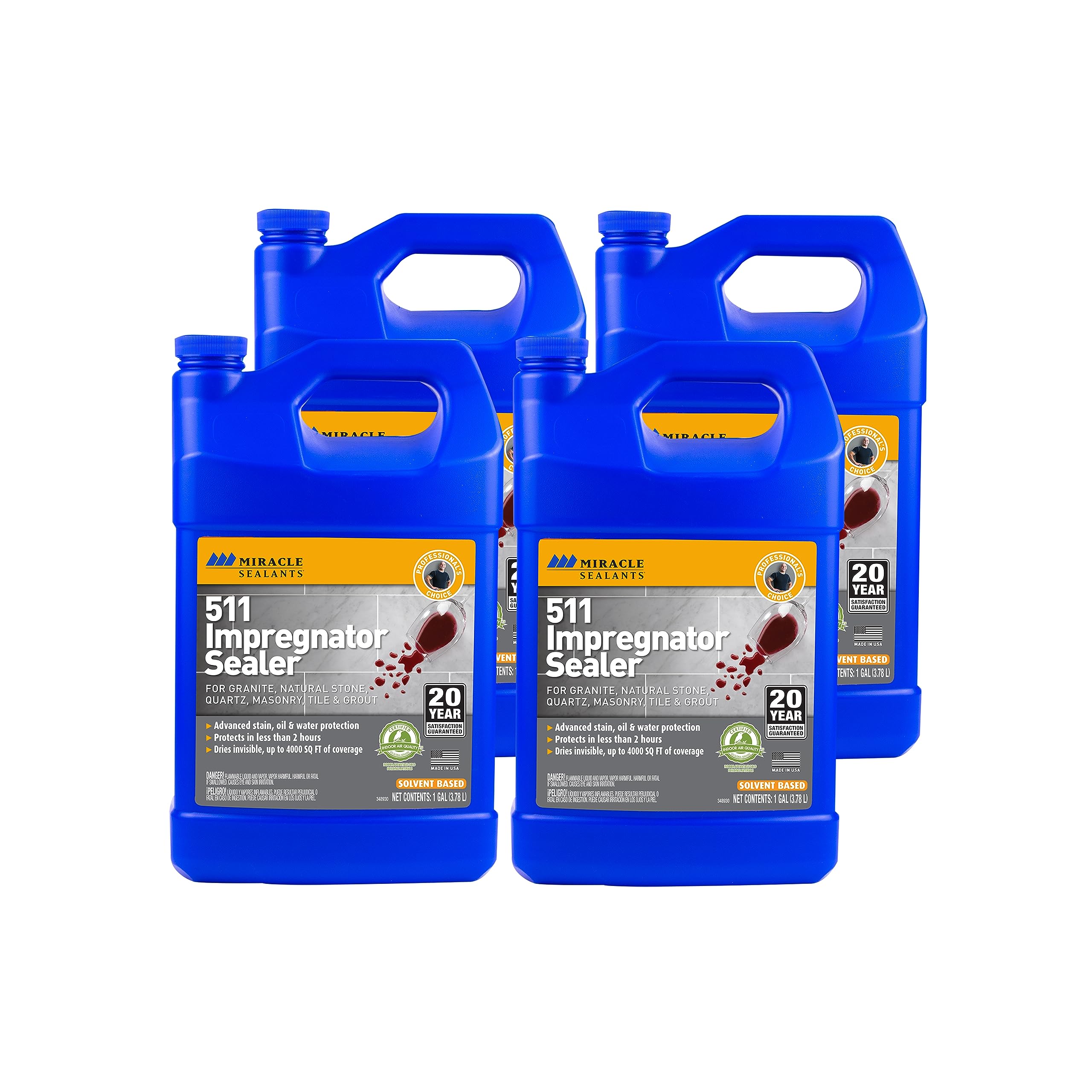 Miracle Sealants 511 Impregnator Penetrating Sealer - 1 Gallon (4 Pack) | Waterproof Stone & Tile Sealer for Natural Stone, Concrete, Grout | Perfect for Countertops, Showers, Floors & Outdoor Pavers