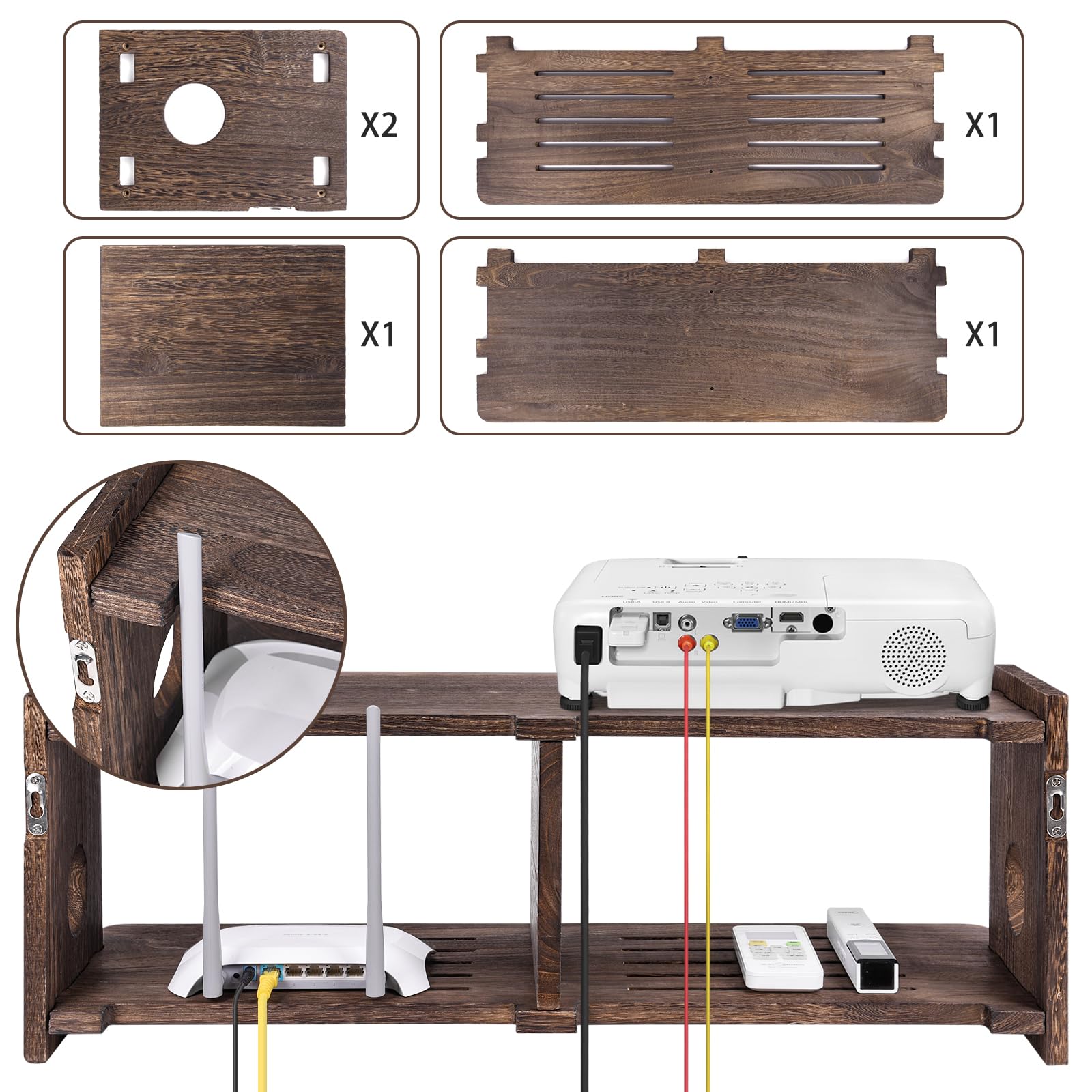 Floating Shelves Wall Mount - Universal Projector Shelf, TV Stand, WiFi Router Storage, Cable Box Cover for PlayStation, Xbox, DVD Players & Game Consoles | Perfect for Living Room, Bedroom & Home Theater Organization