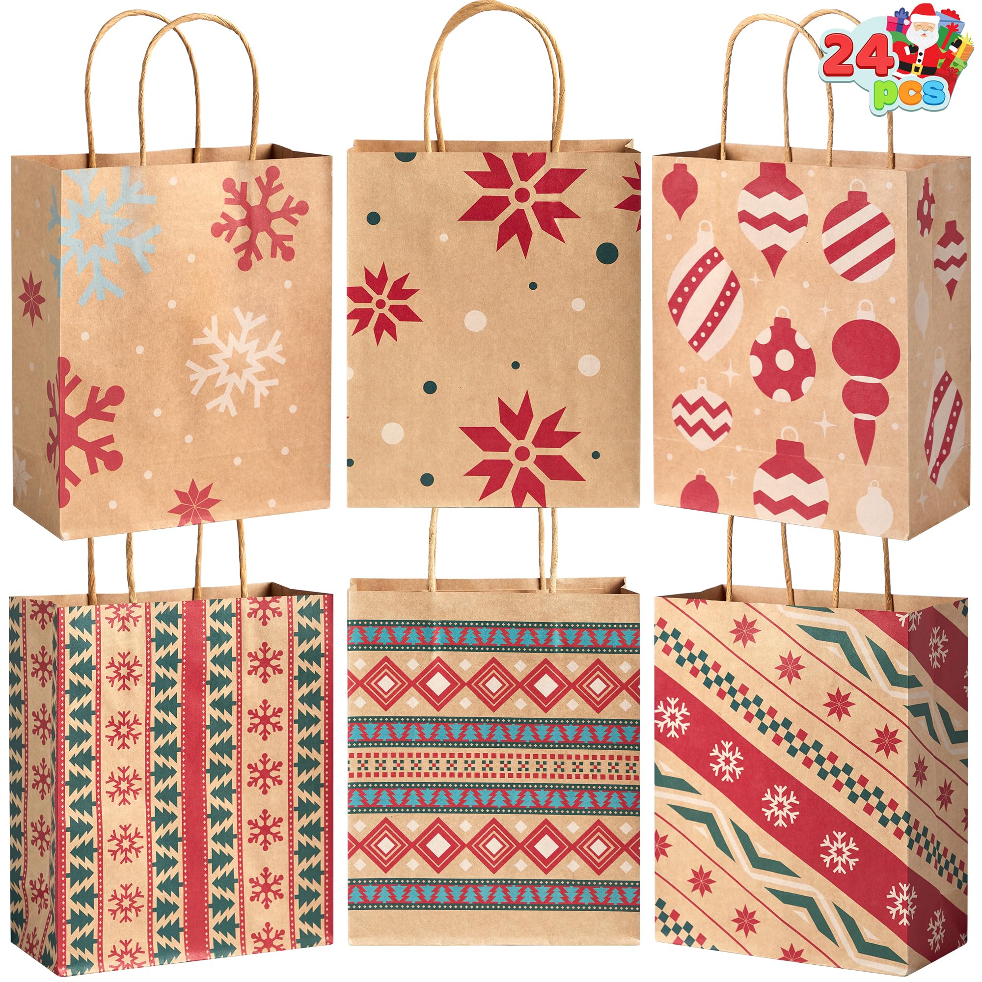 JOYIN 24 Pack Christmas Kraft Gift Bags - 9